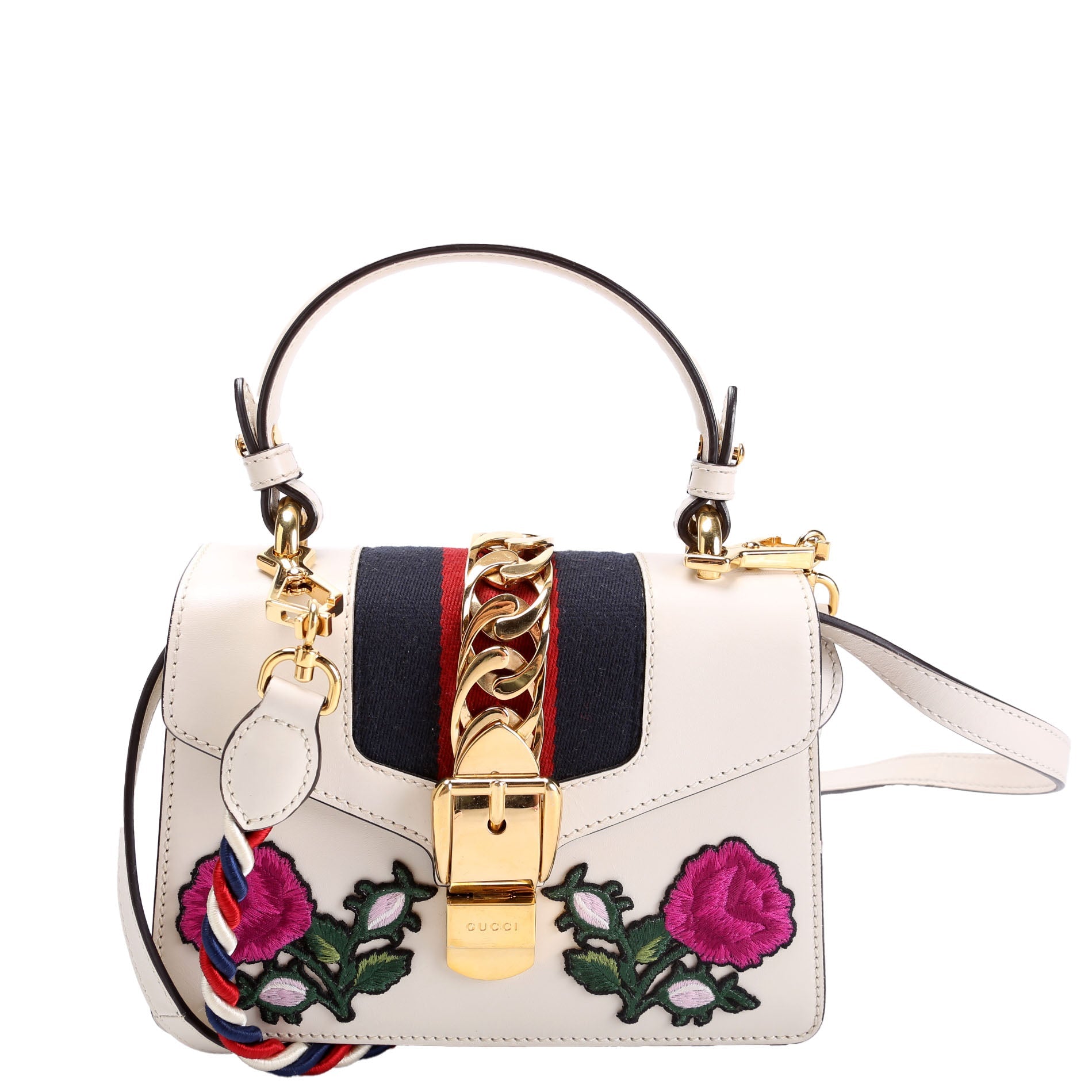 Gucci 470270 Sylvie Rose Embroidered Mini Bag White