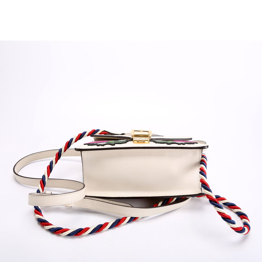 Gucci 470270 Sylvie Rose Embroidered Mini Bag White