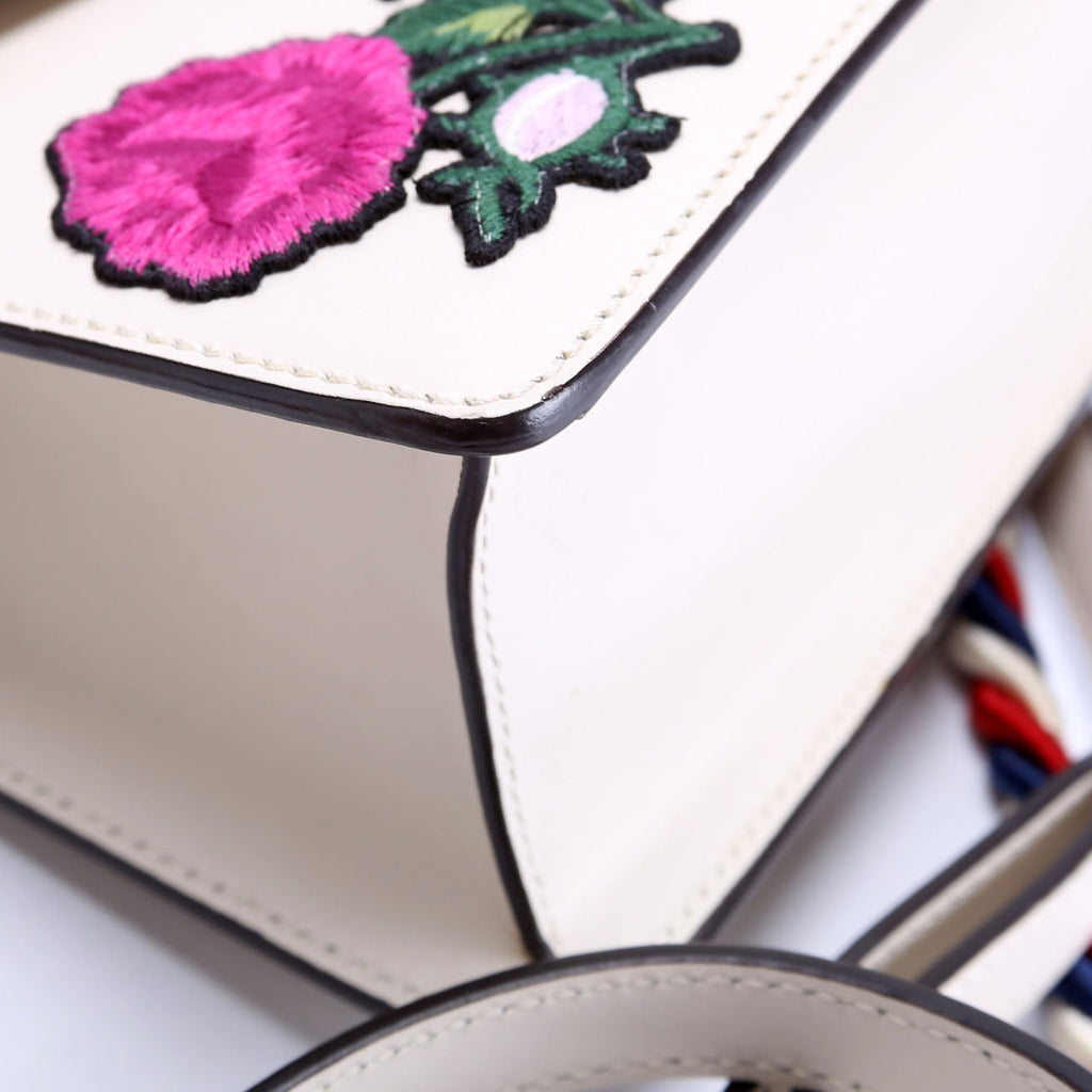 Gucci 470270 Sylvie Rose Embroidered Mini Bag White