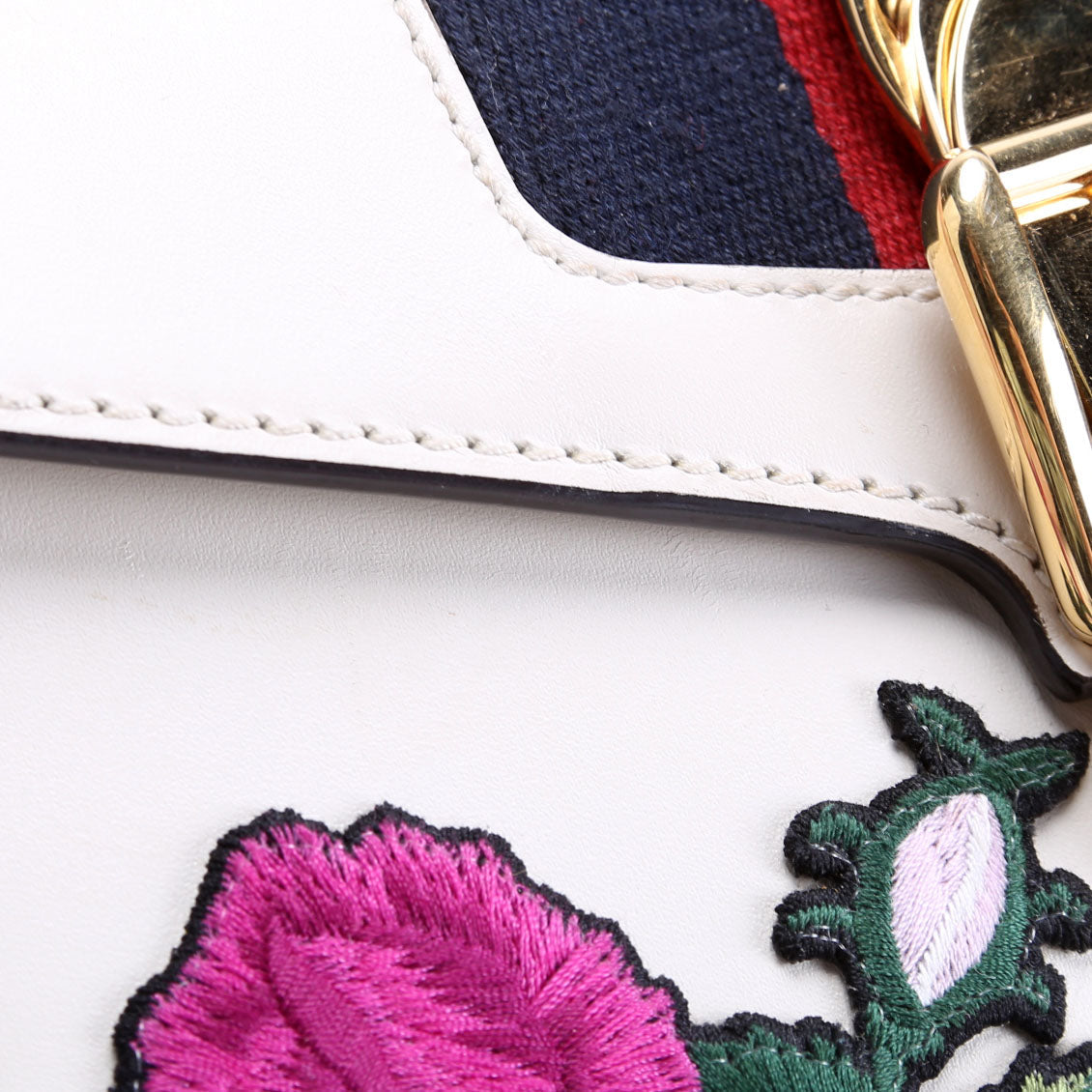 Gucci 470270 Sylvie Rose Embroidered Mini Bag White