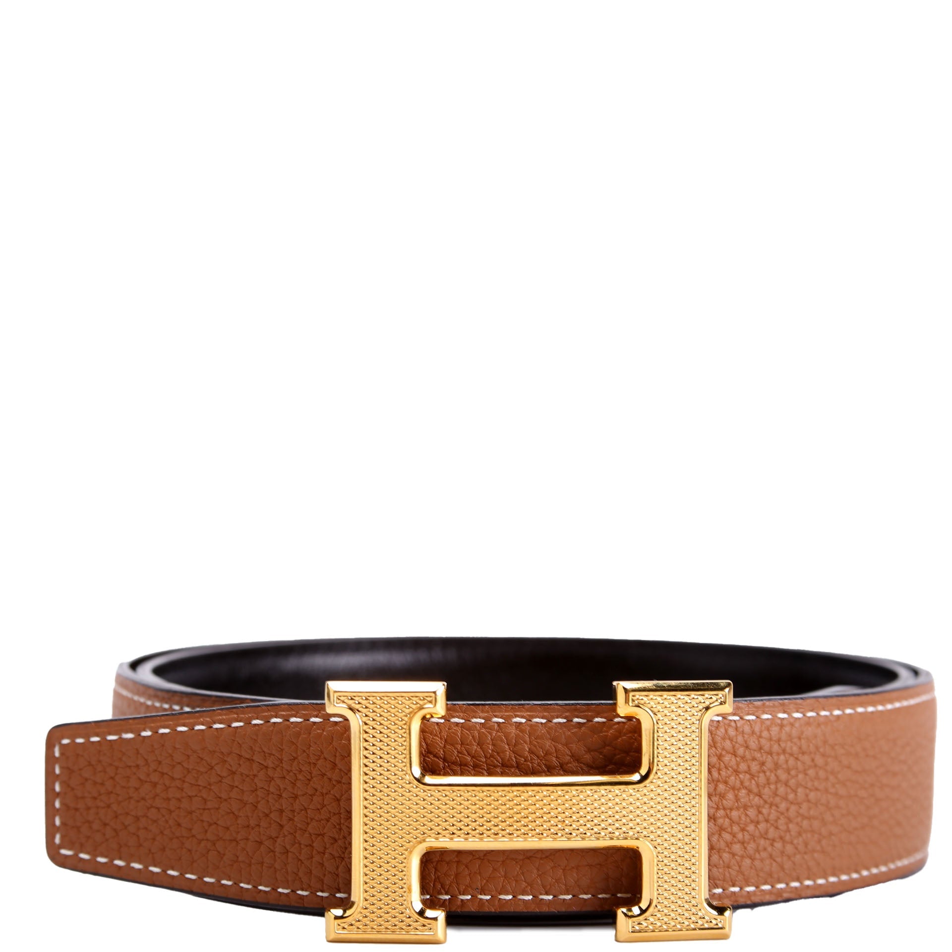 H Guillochee 32MM Reversible Belt Size 85 Brown/Black