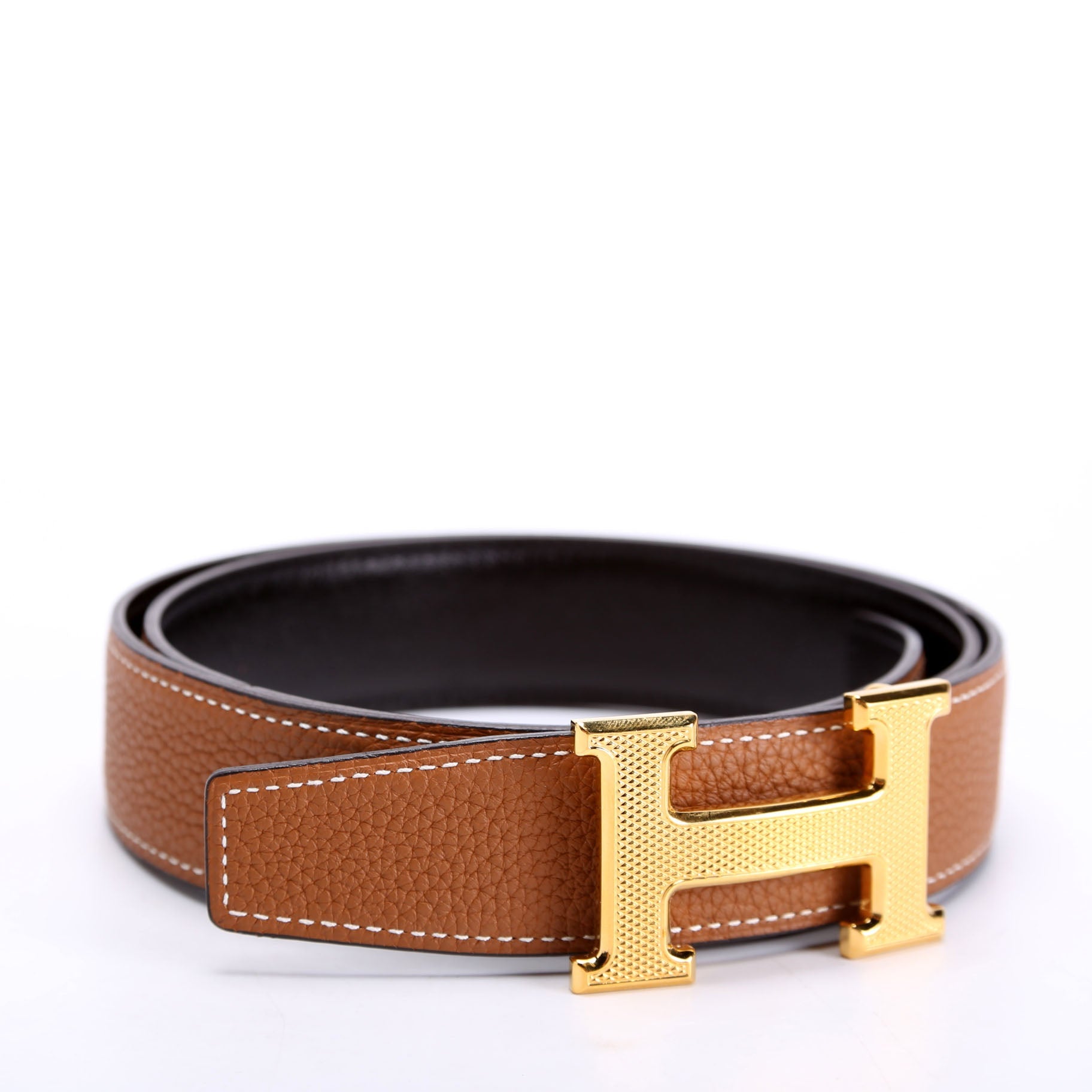 H Guillochee 32MM Reversible Belt Size 85 Brown/Black