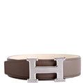 H Guillochee 32MM Reversible Belt Size 80 Grey/Ivory