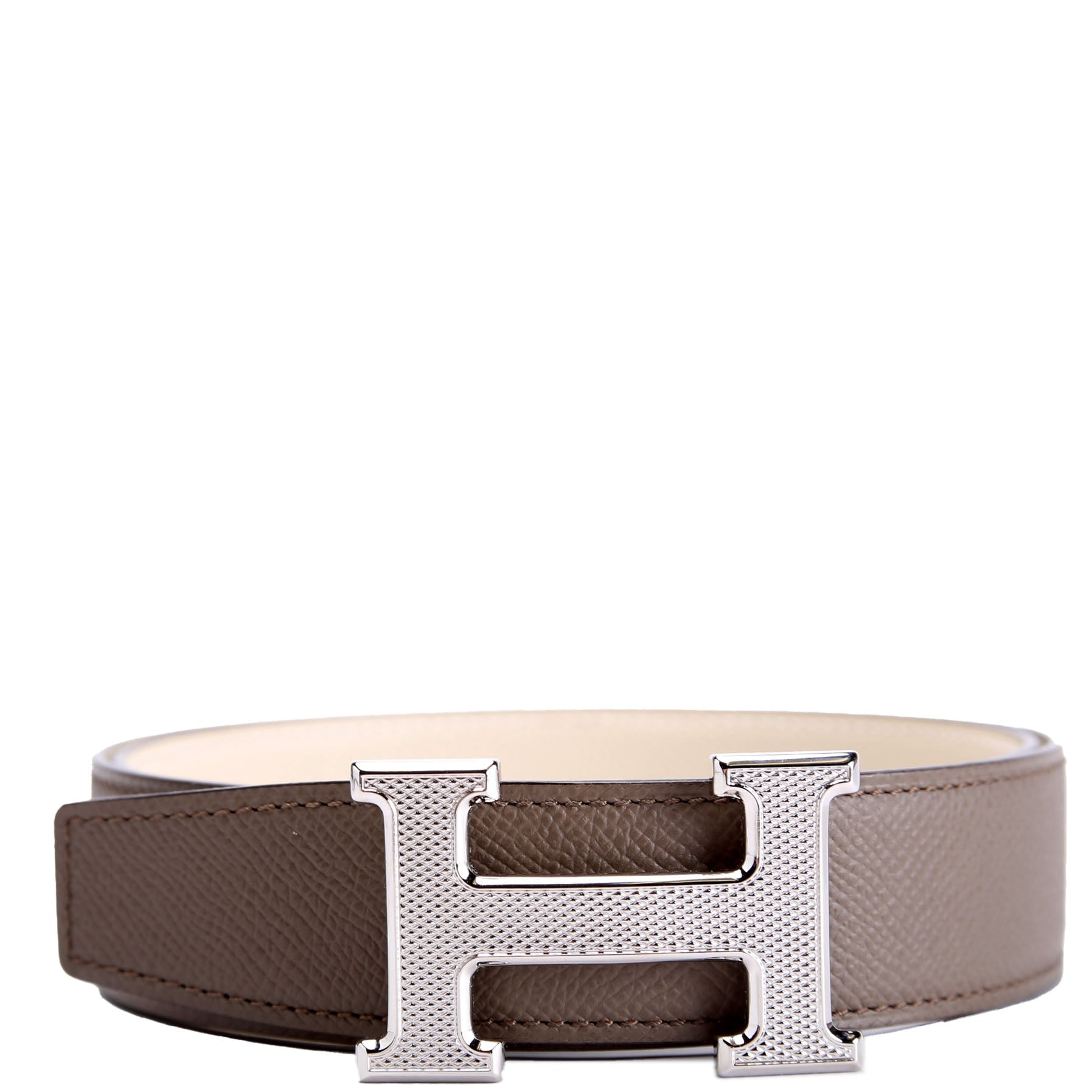H Guillochee 32MM Reversible Belt Size 80 Grey/Ivory