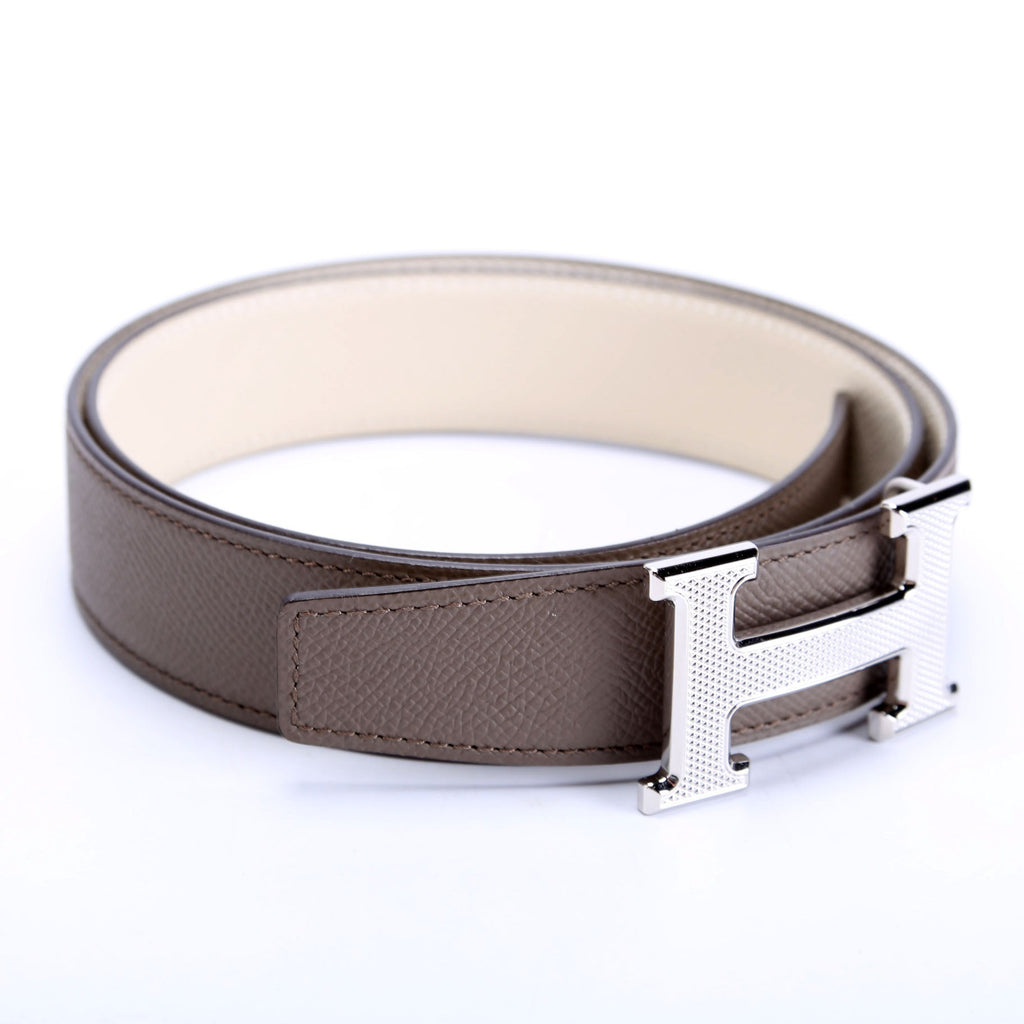 H Guillochee 32MM Reversible Belt Size 80 Grey/Ivory