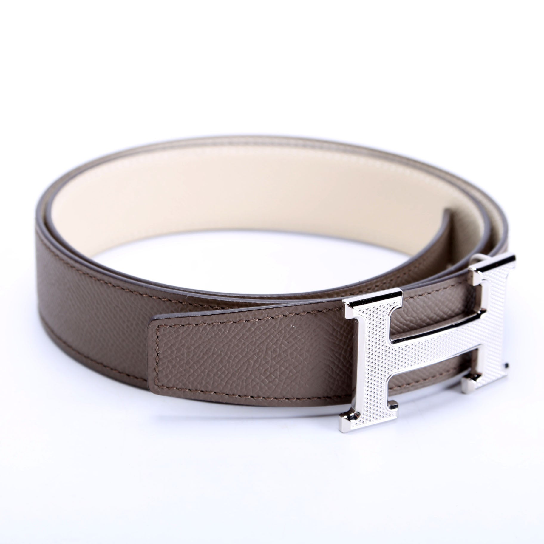 H Guillochee 32MM Reversible Belt Size 80 Grey/Ivory