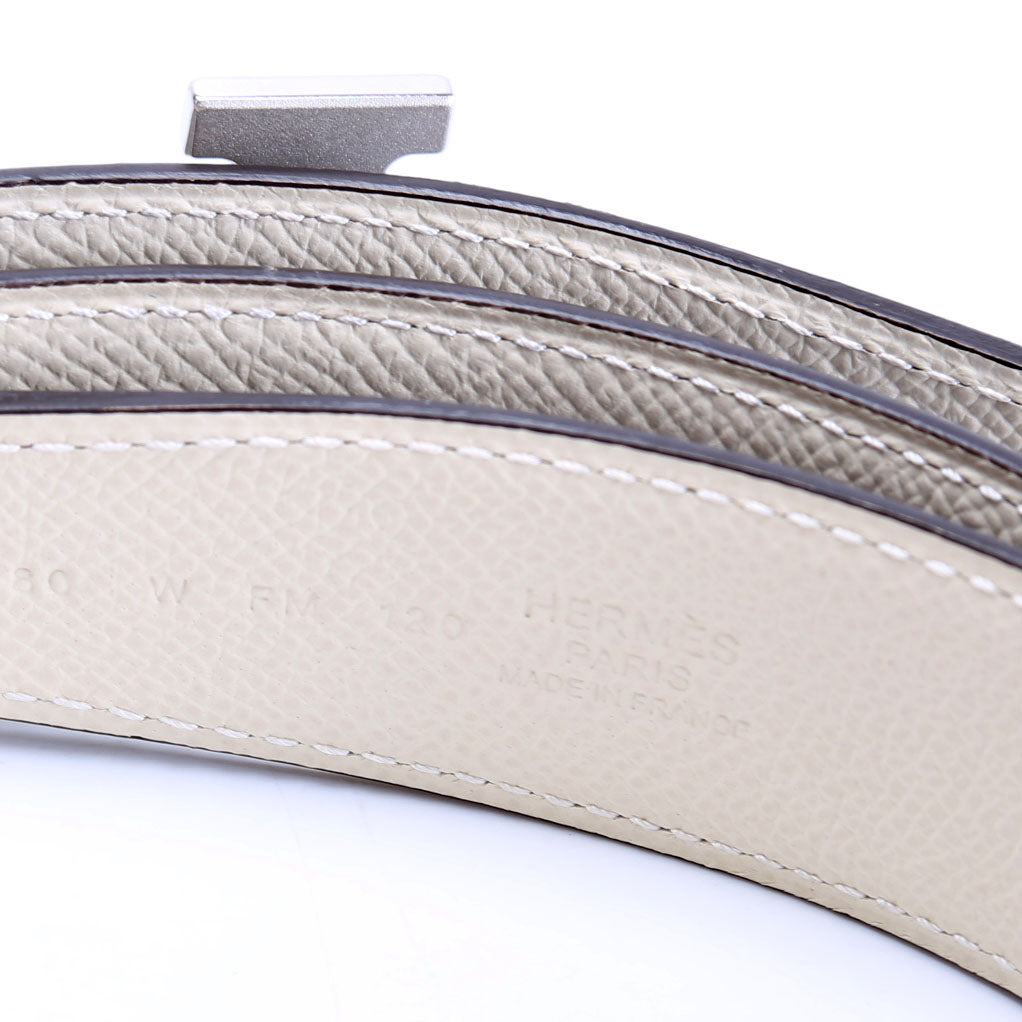 H Guillochee 32MM Reversible Belt Size 80 Grey/Ivory