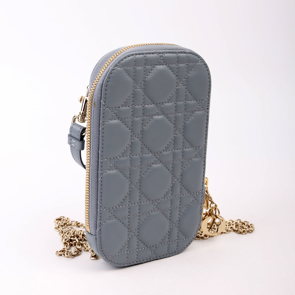 Dior Lady Dior Call'In Dior Phone Holder Dioramour Lambskin Cannage Blue