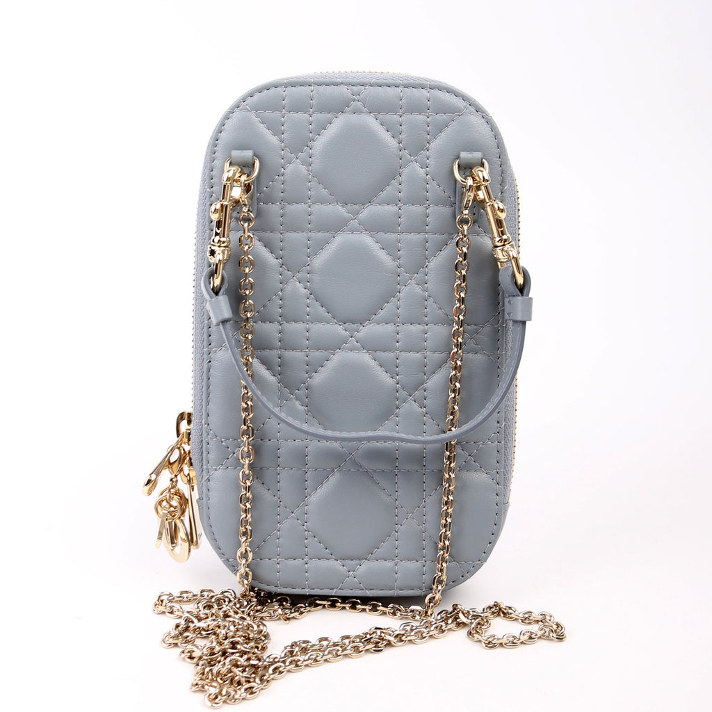 Dior Lady Dior Call'In Dior Phone Holder Dioramour Lambskin Cannage Blue