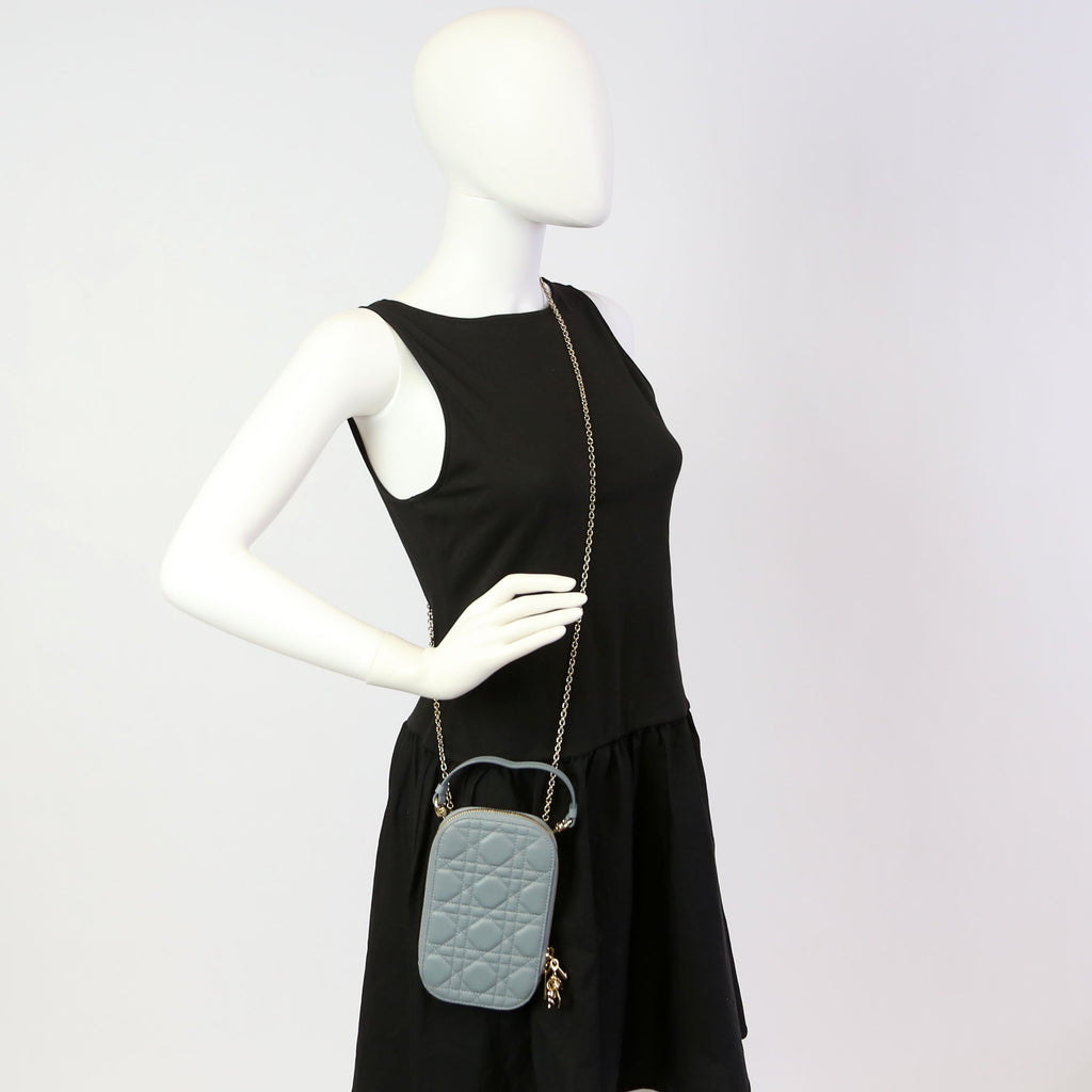 Dior Lady Dior Call'In Dior Phone Holder Dioramour Lambskin Cannage Blue