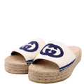 Gucci Interlocking GG Espadrille Slides Size 36 White/Navy