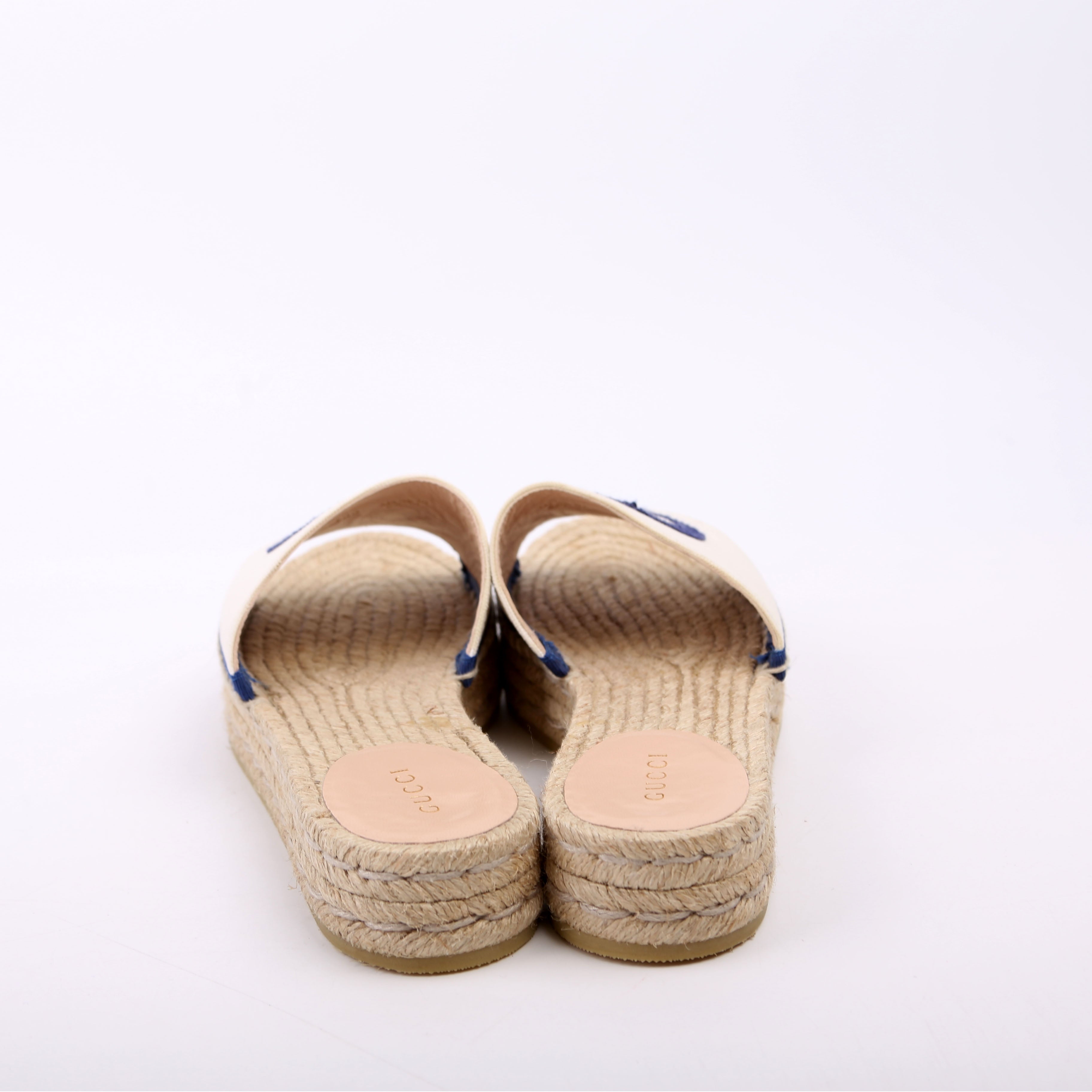Gucci Interlocking GG Espadrille Slides Size 36 White/Navy