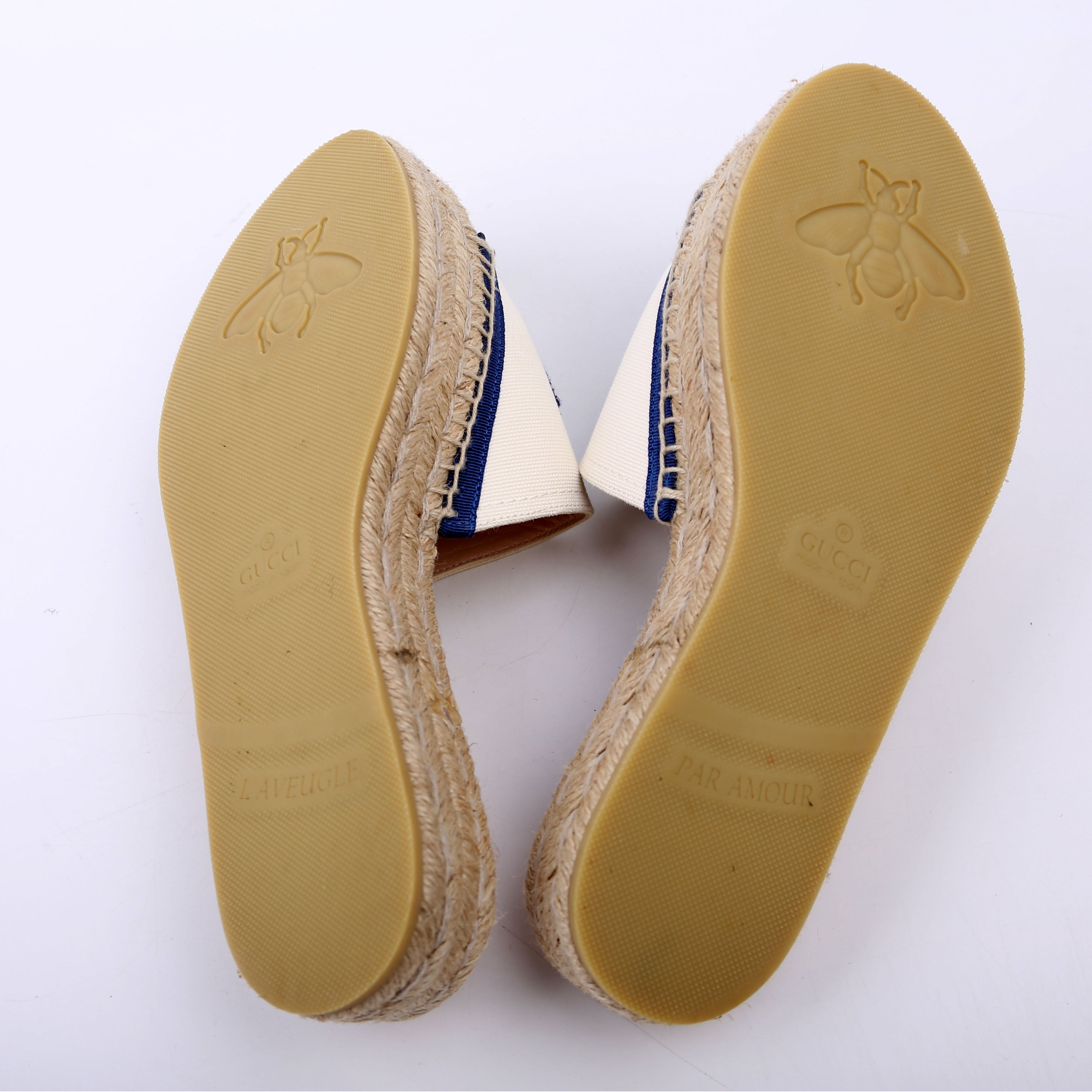 Gucci Interlocking GG Espadrille Slides Size 36 White/Navy
