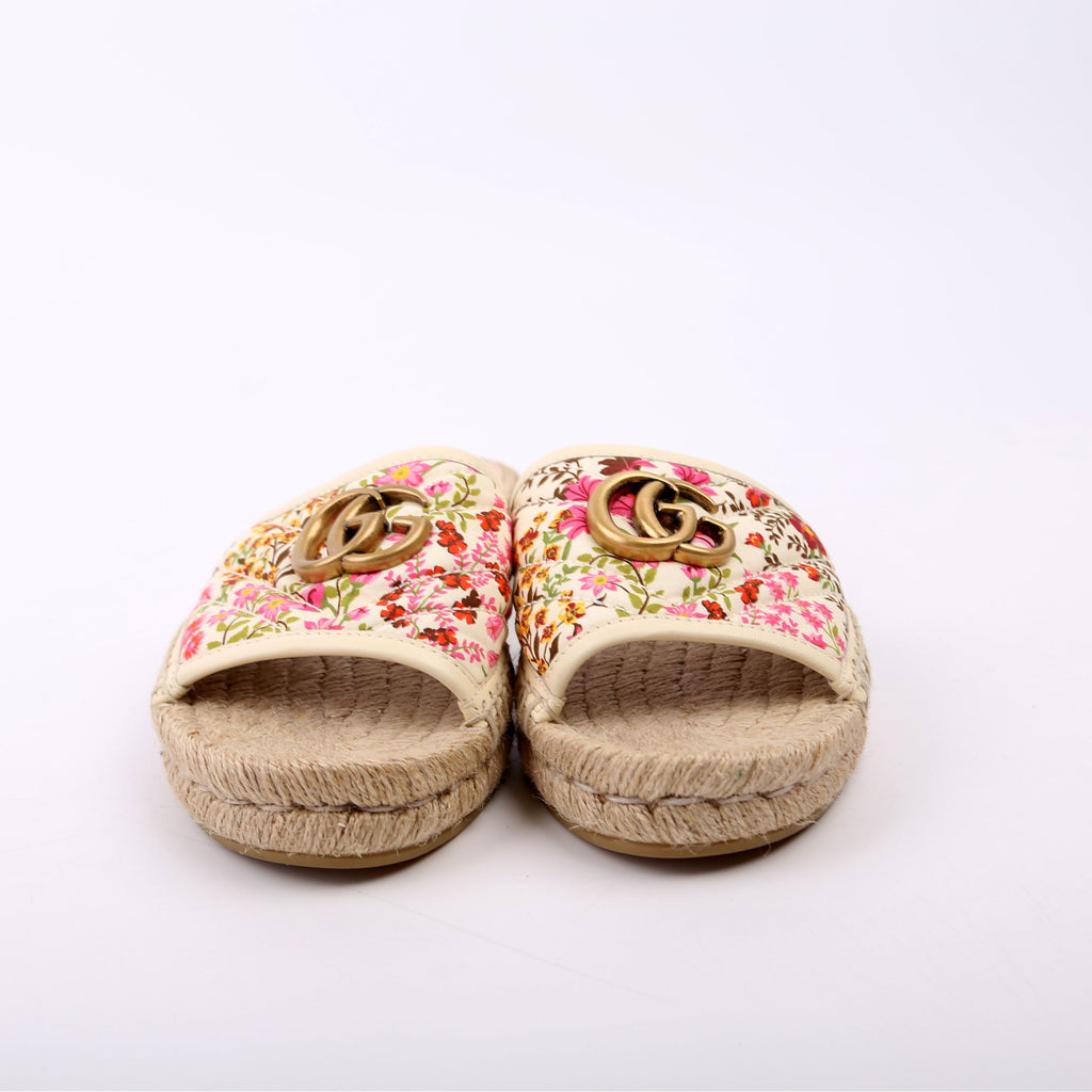 Gucci Marmont Floral Espadrille Slides Size 36 Beige