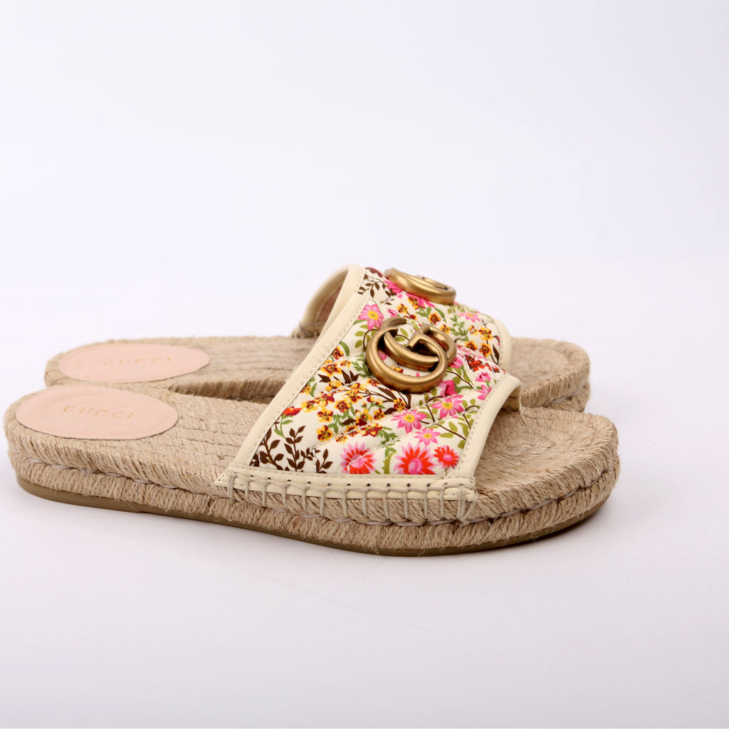 Gucci Marmont Floral Espadrille Slides Size 36 Beige