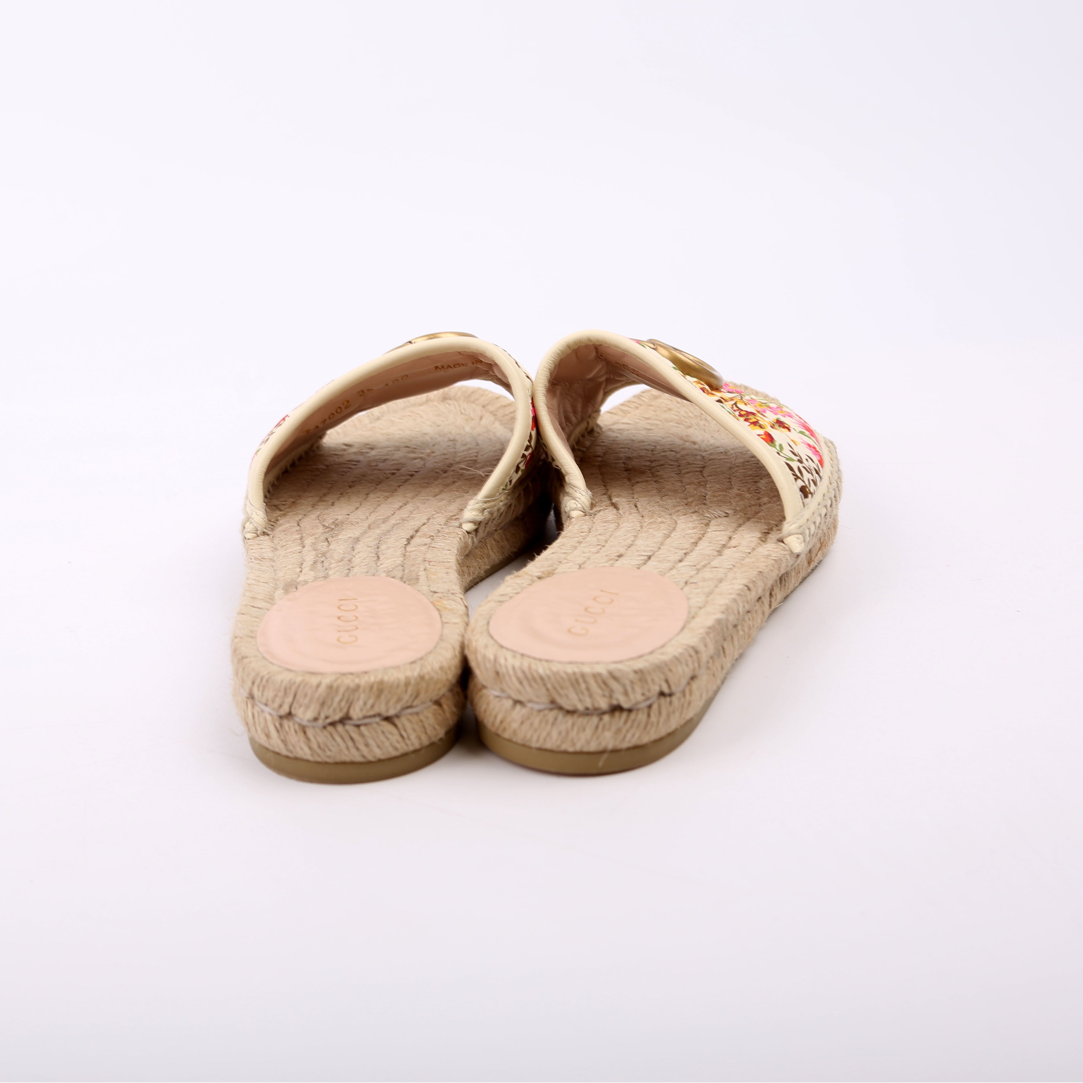 Gucci Marmont Floral Espadrille Slides Size 36 Beige