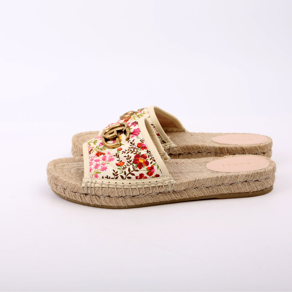 Gucci Marmont Floral Espadrille Slides Size 36 Beige