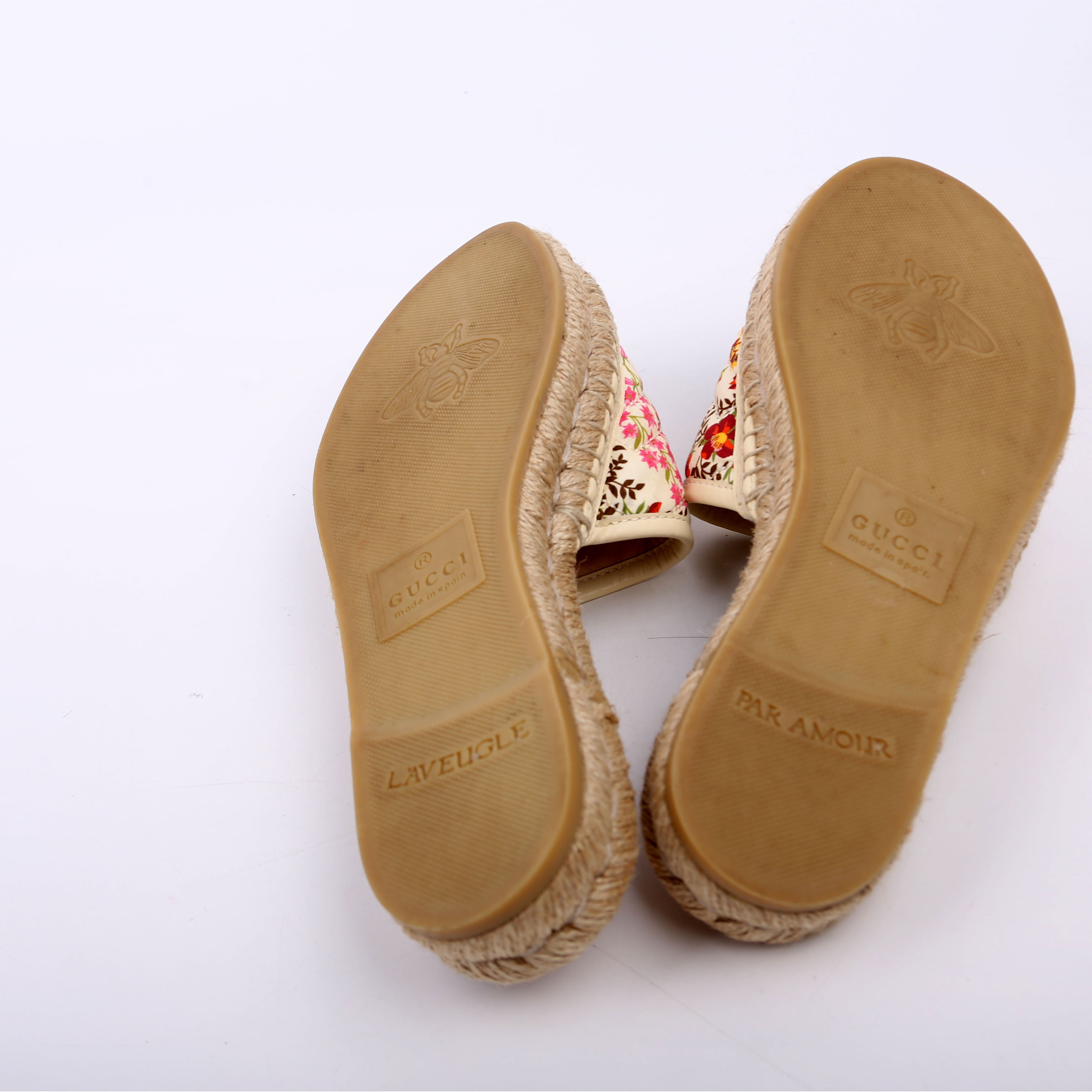 Gucci Marmont Floral Espadrille Slides Size 36 Beige