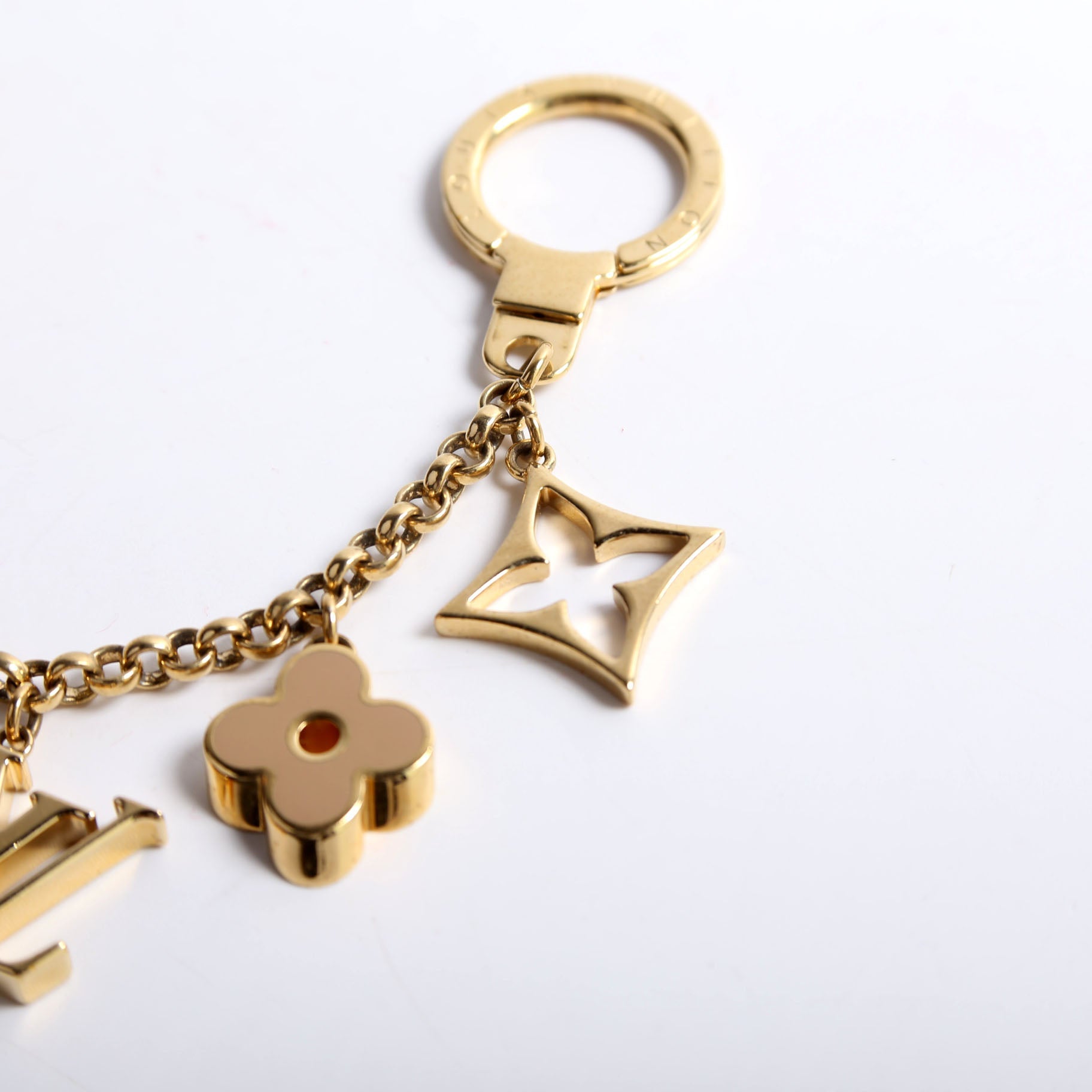 Fleur De Monogram Bag Charm Gold/Beige