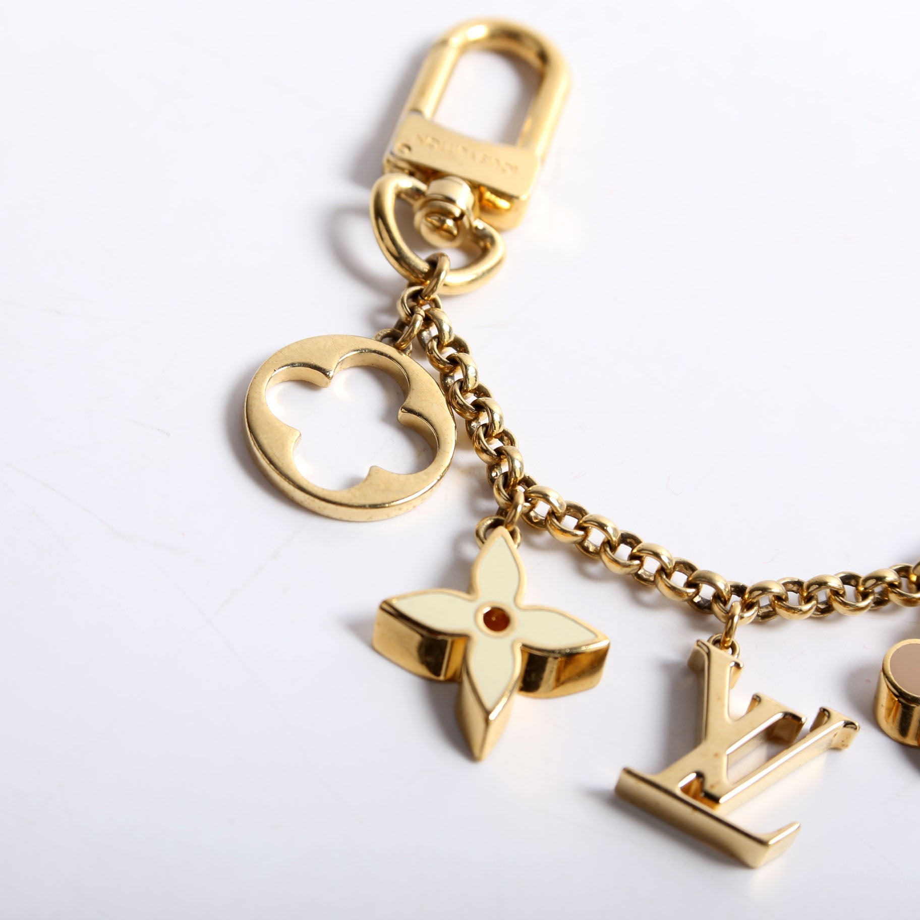 Fleur De Monogram Bag Charm Gold/Beige