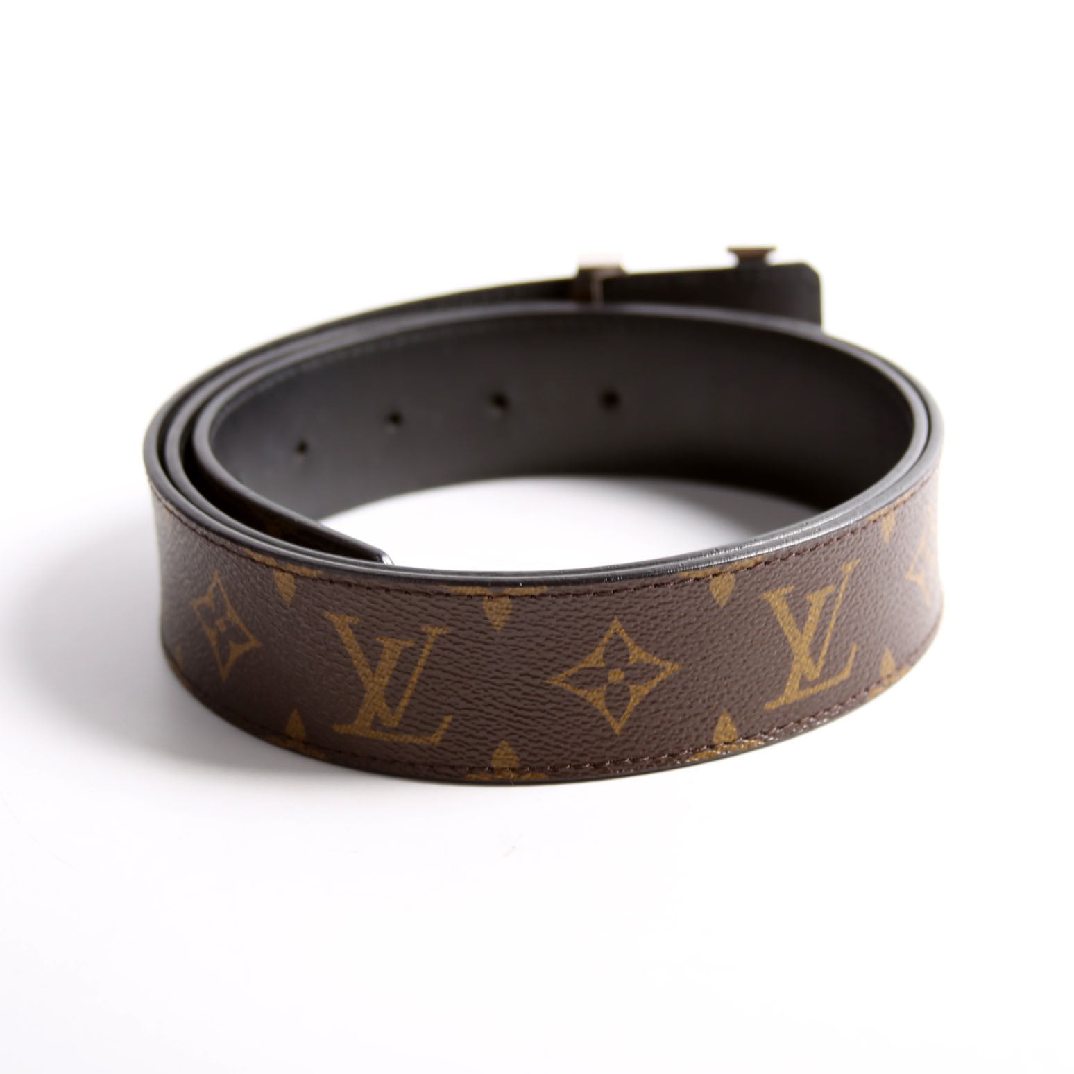 LV Initiales 40MM Reversible Leather/Monogram Size 100/40 Brown/Black/Silver