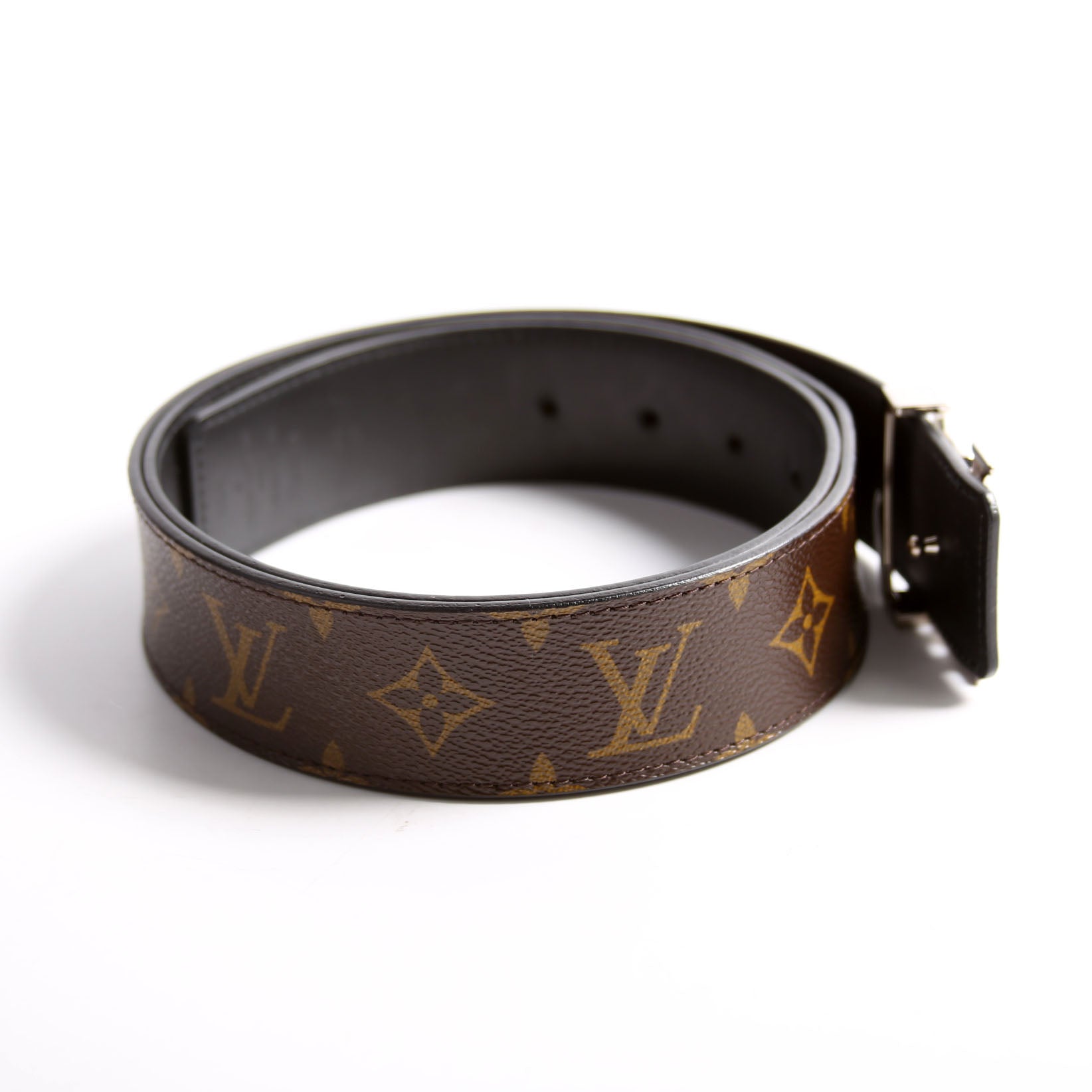 LV Initiales 40MM Reversible Leather/Monogram Size 100/40 Brown/Black/Silver