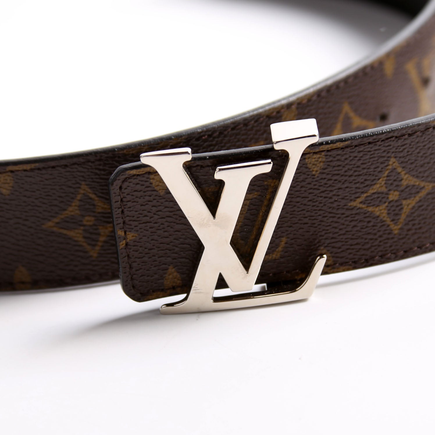 LV Initiales 40MM Reversible Leather/Monogram Size 100/40 Brown/Black/Silver