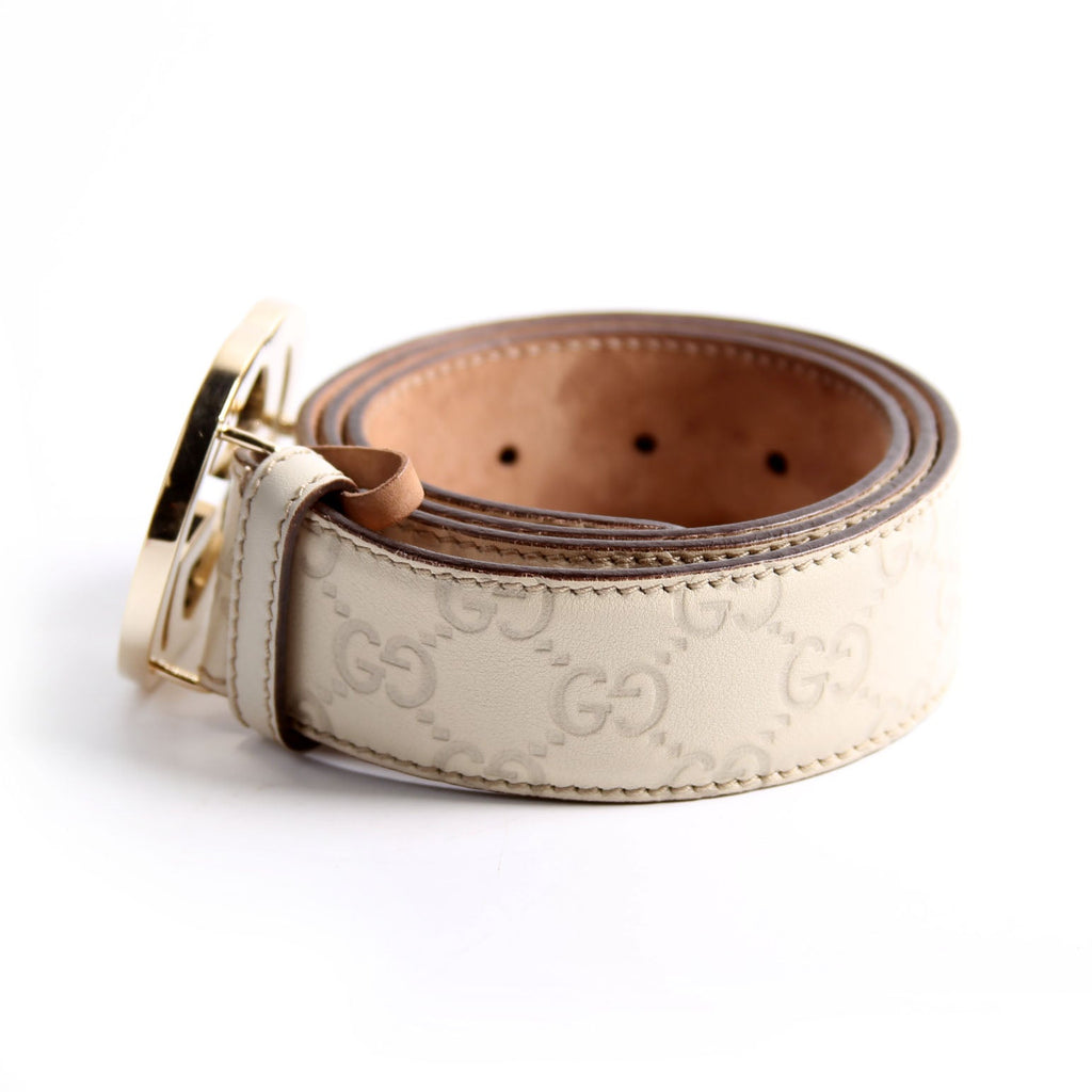 114876 Interlocking Leather Size 85/34 White/Brown/Silver