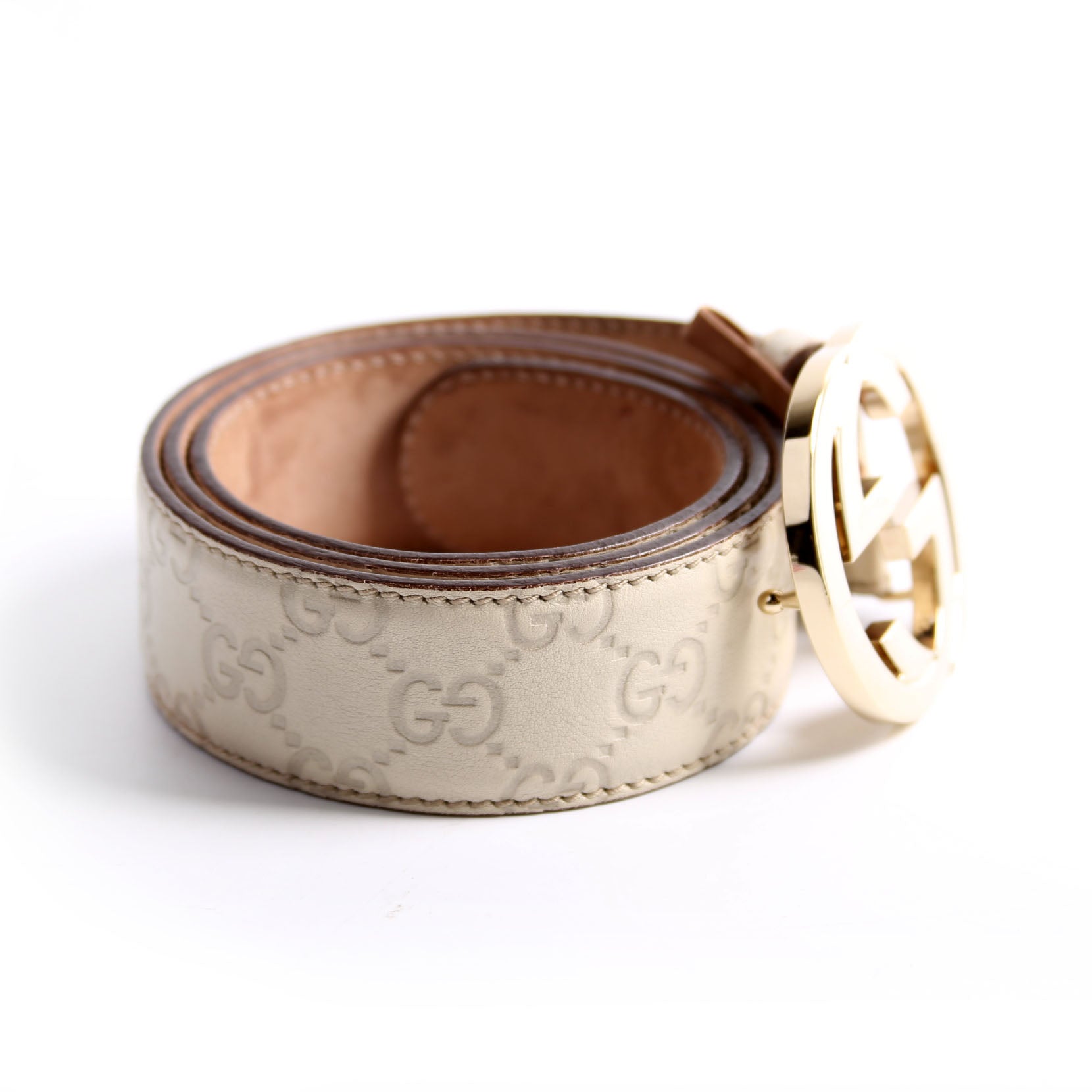 114876 Interlocking Leather Size 85/34 White/Brown/Silver