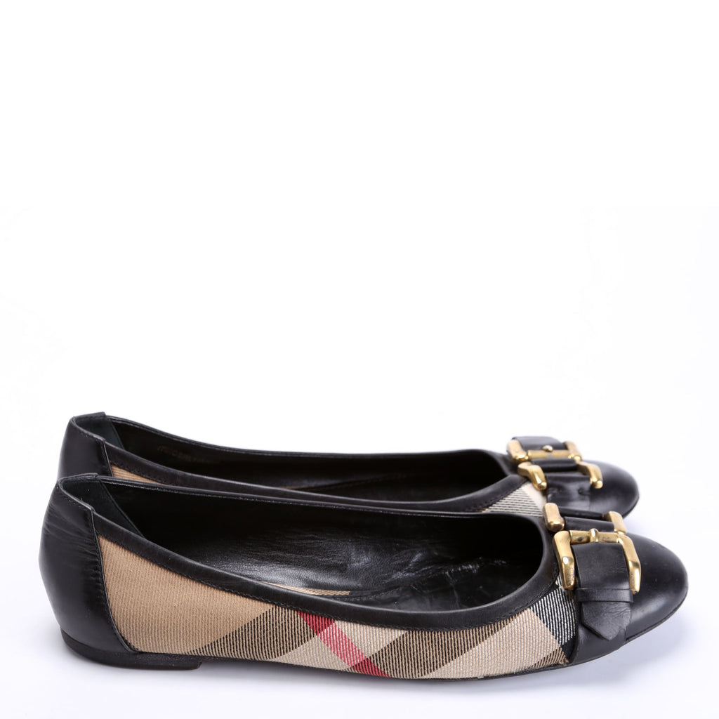 Check Ballet Flats Size 38 Black