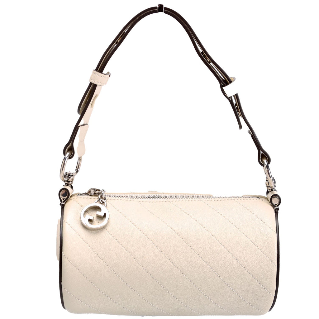 Gucci 760170 Diagonal Stitch Calfskin Blondie Mini Barrel Bag White/Silver