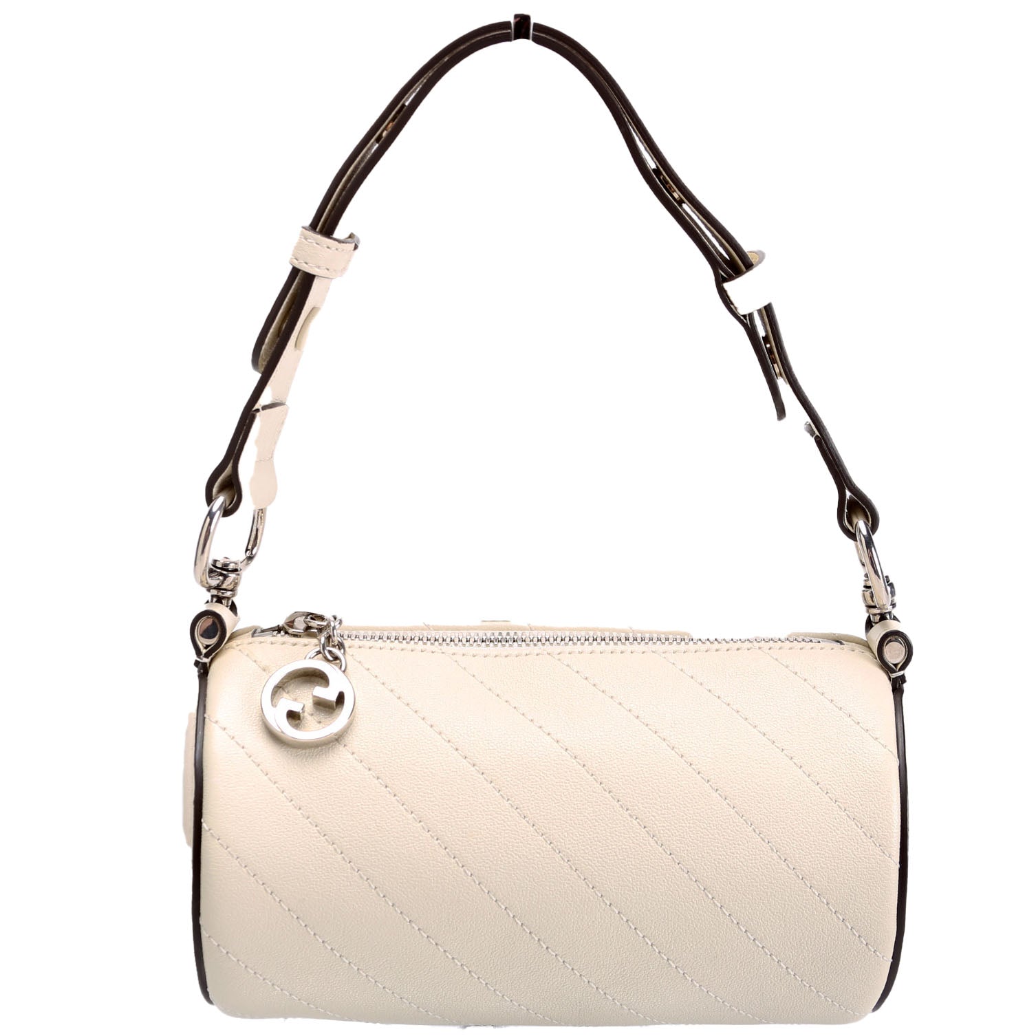 Gucci 760170 Diagonal Stitch Calfskin Blondie Mini Barrel Bag White/Silver