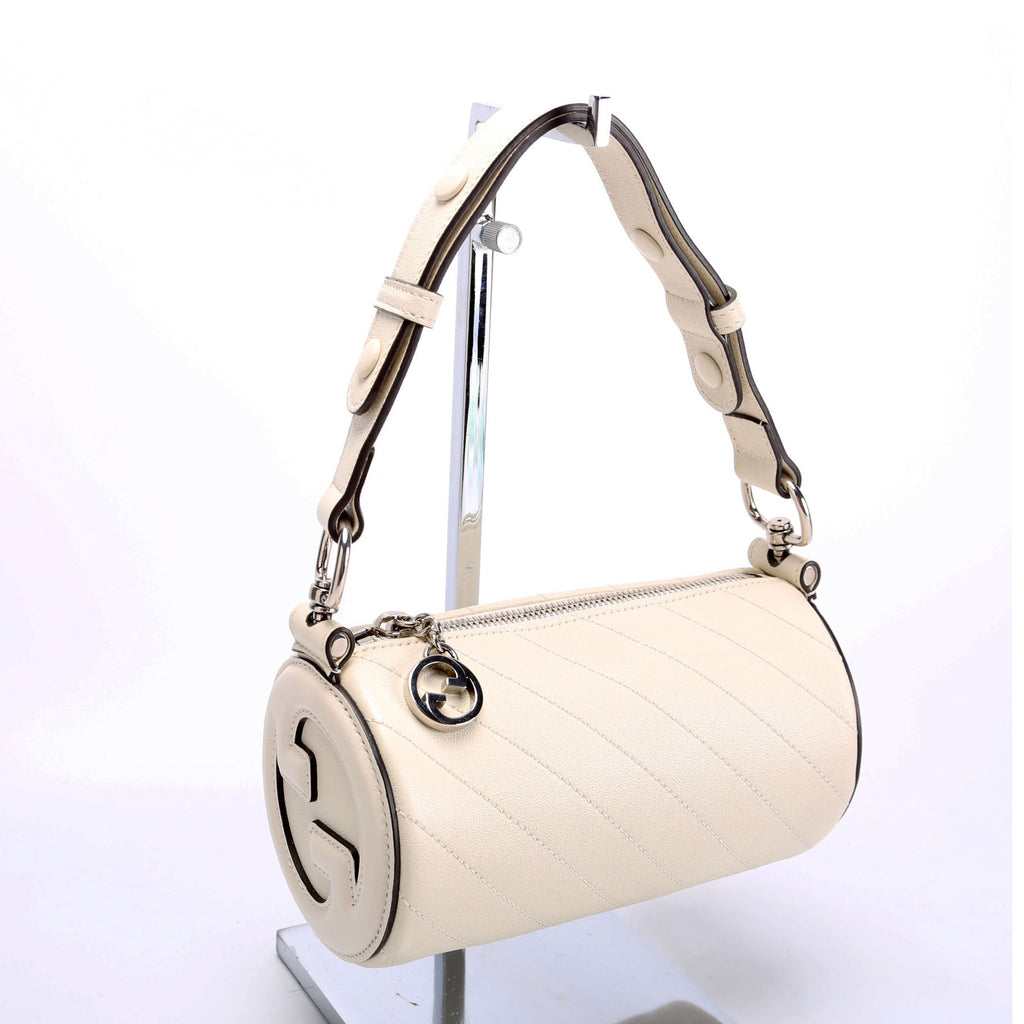 Gucci 760170 Diagonal Stitch Calfskin Blondie Mini Barrel Bag White/Silver