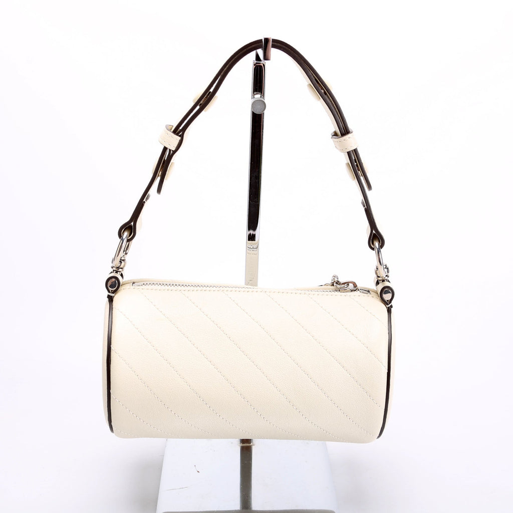 Gucci 760170 Diagonal Stitch Calfskin Blondie Mini Barrel Bag White/Silver