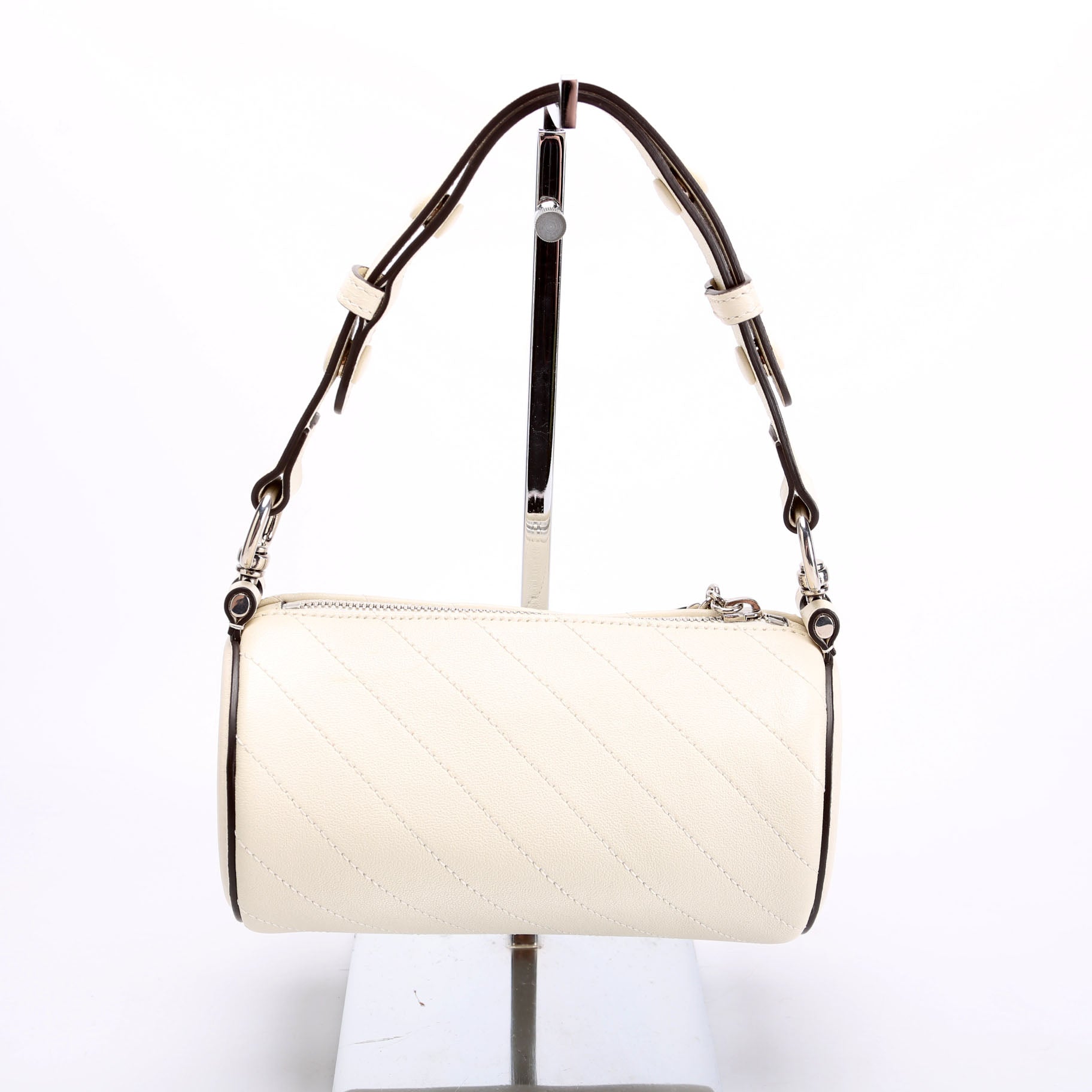 Gucci 760170 Diagonal Stitch Calfskin Blondie Mini Barrel Bag White/Silver