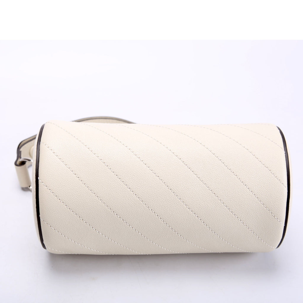 Gucci 760170 Diagonal Stitch Calfskin Blondie Mini Barrel Bag White/Silver