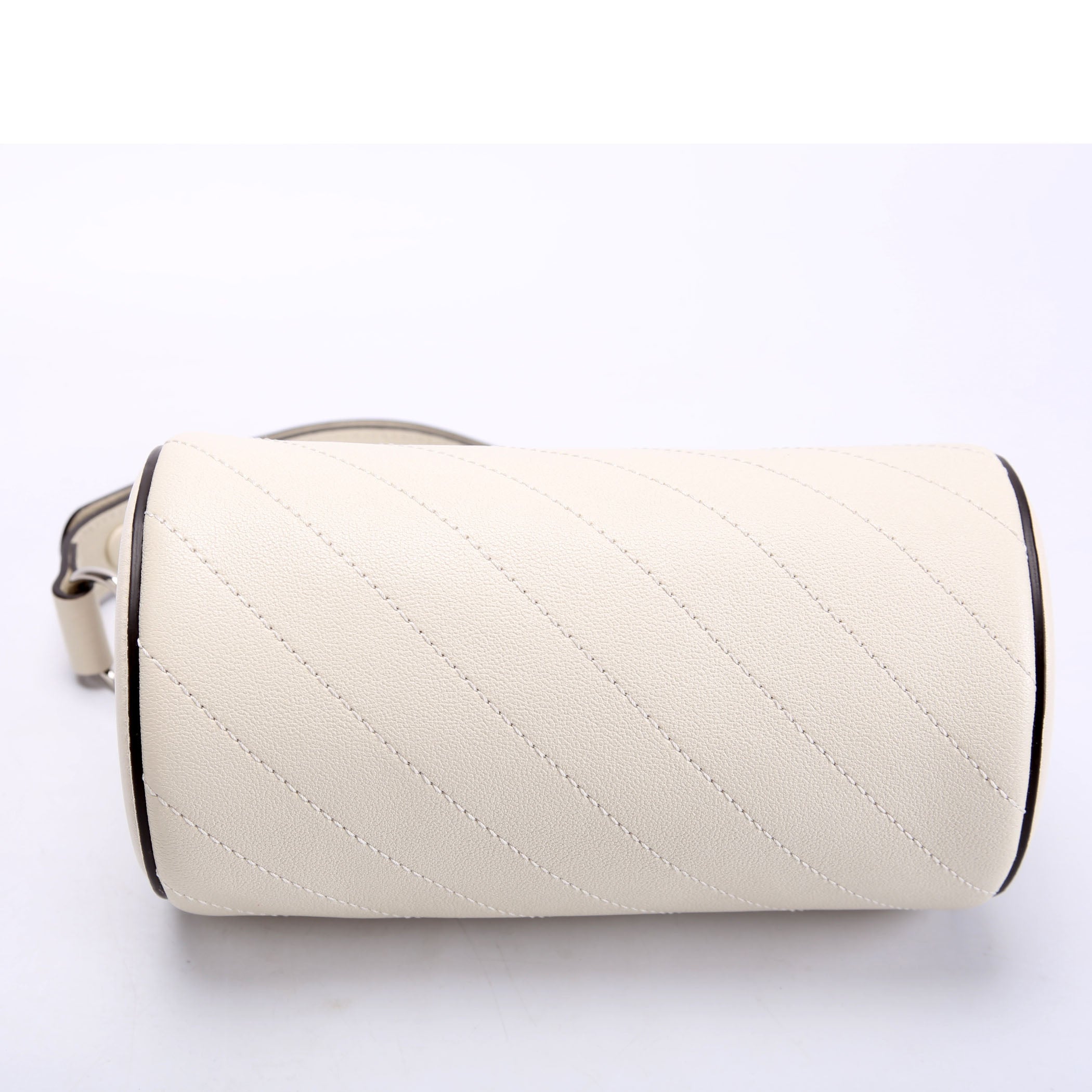 Gucci 760170 Diagonal Stitch Calfskin Blondie Mini Barrel Bag White/Silver