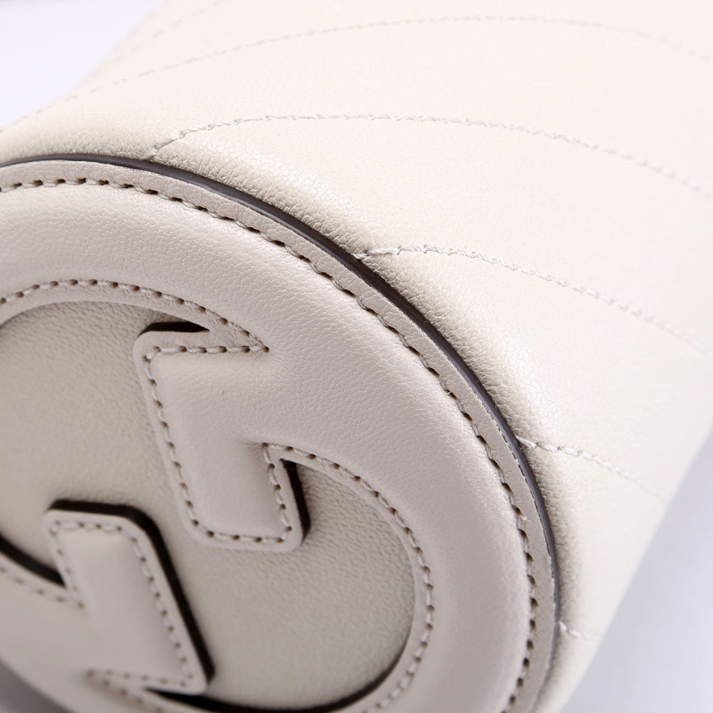 Gucci 760170 Diagonal Stitch Calfskin Blondie Mini Barrel Bag White/Silver