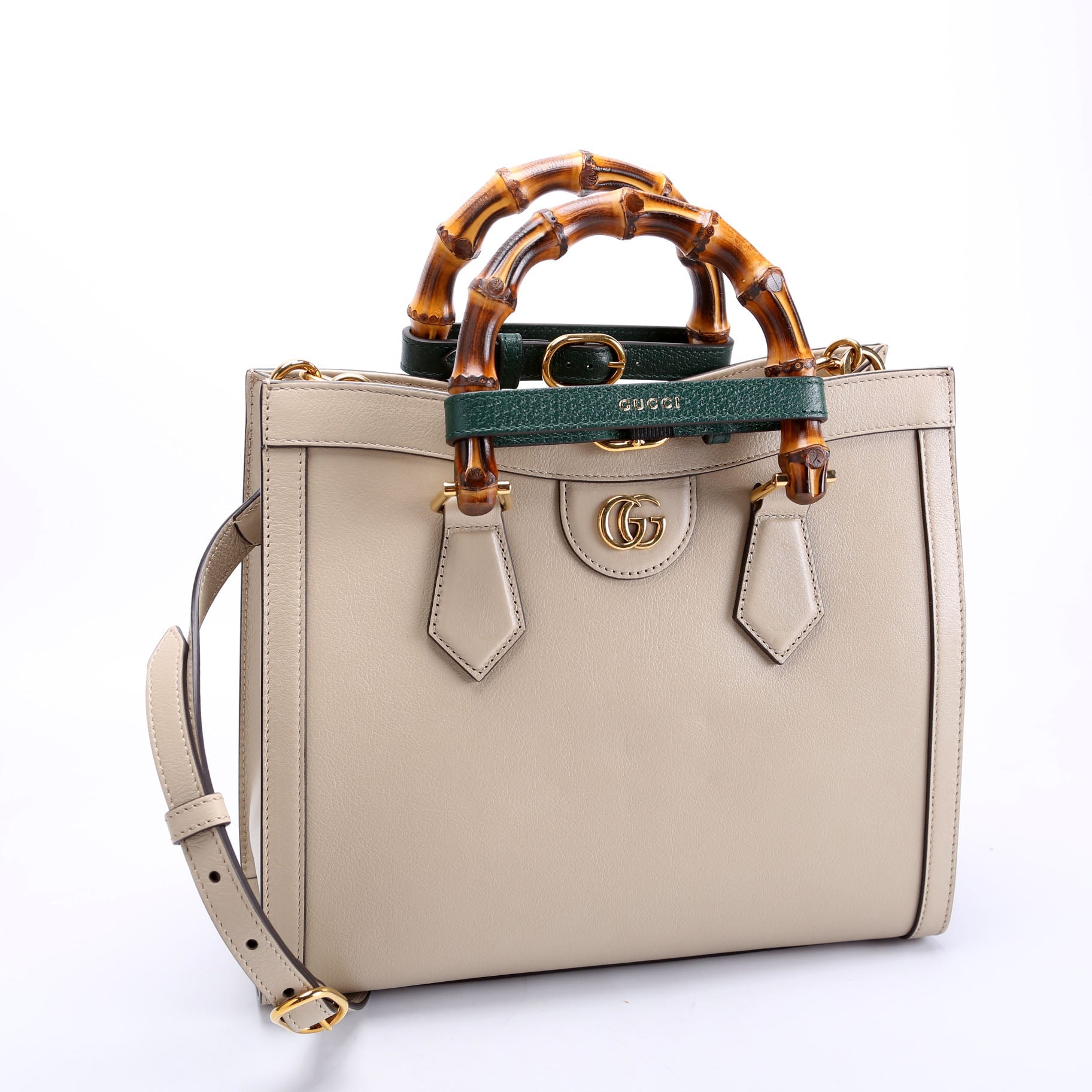 660195 Diana Small Leather Tote Taupe/Green
