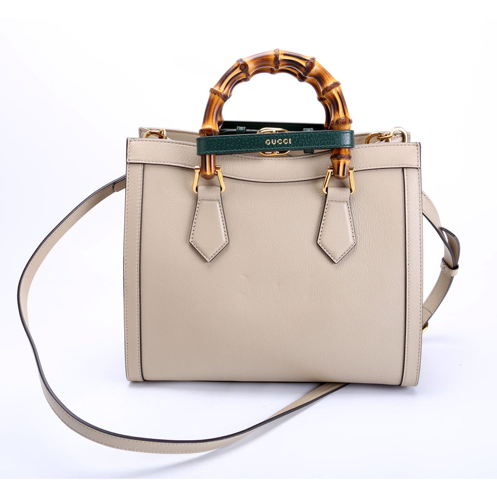 660195 Diana Small Leather Tote Taupe/Green