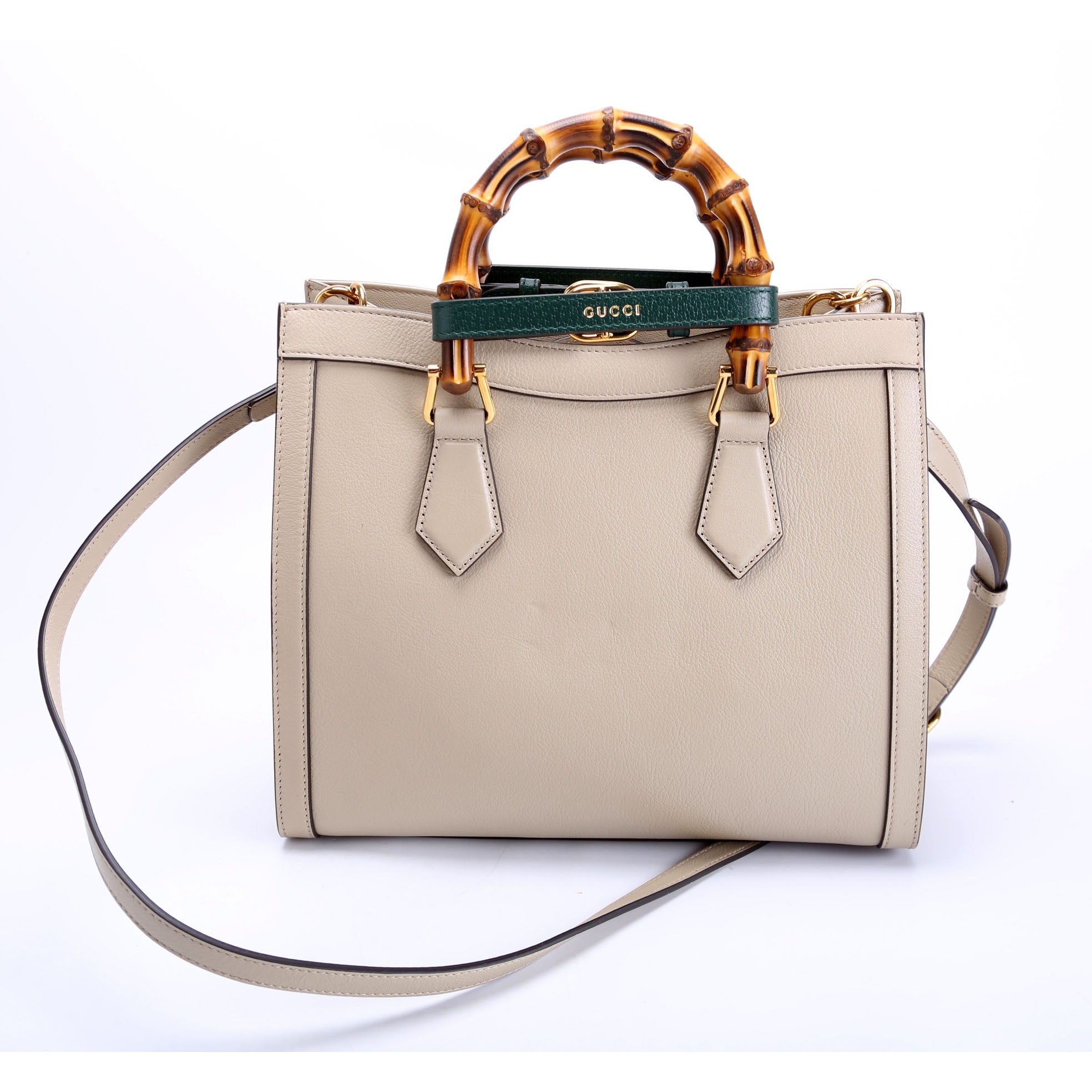 660195 Diana Small Leather Tote Taupe/Green