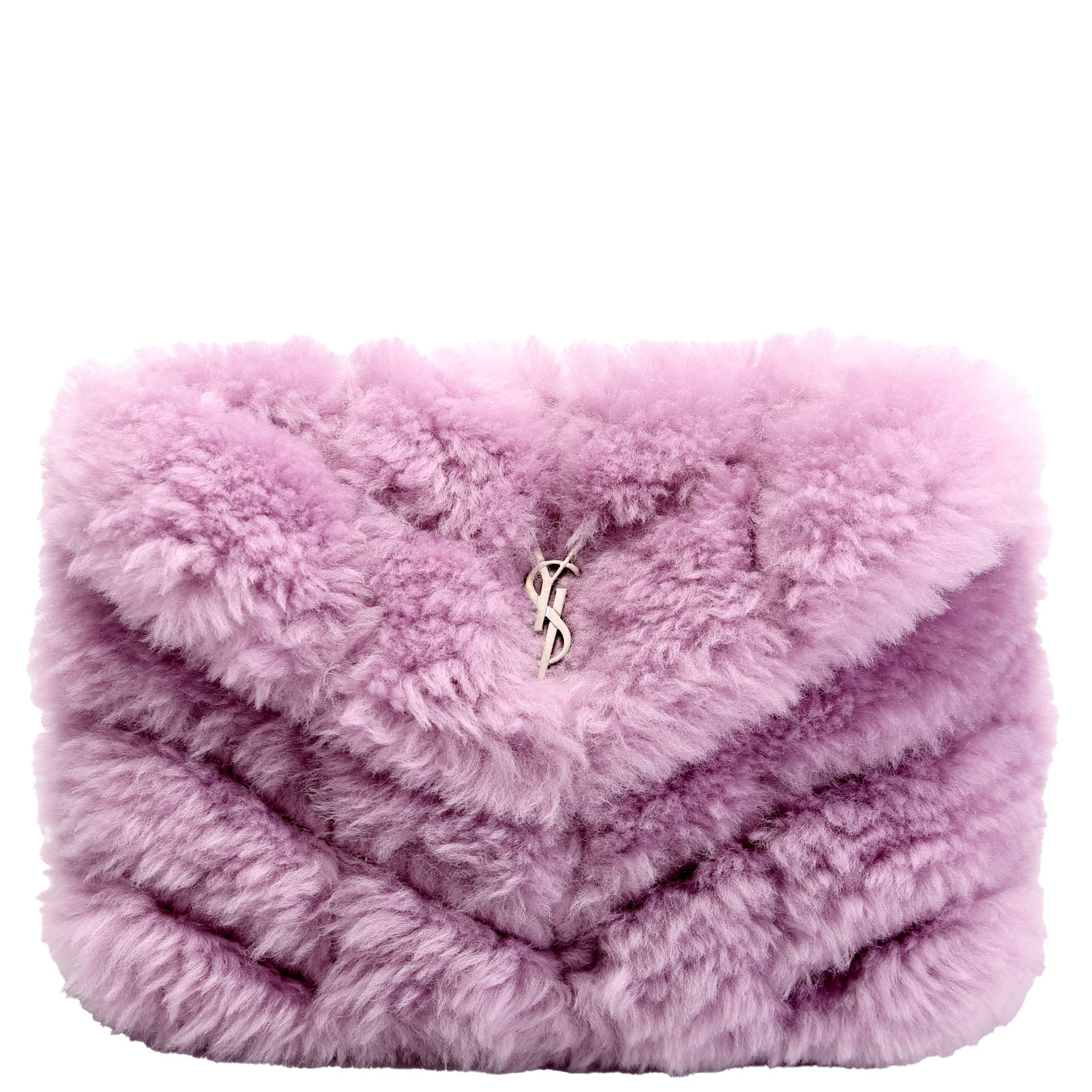 Shearling Puffer Pouch with Card Holder Purple