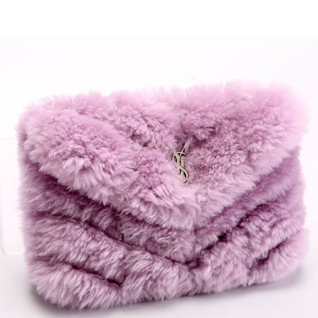 Shearling Puffer Pouch with Card Holder Purple