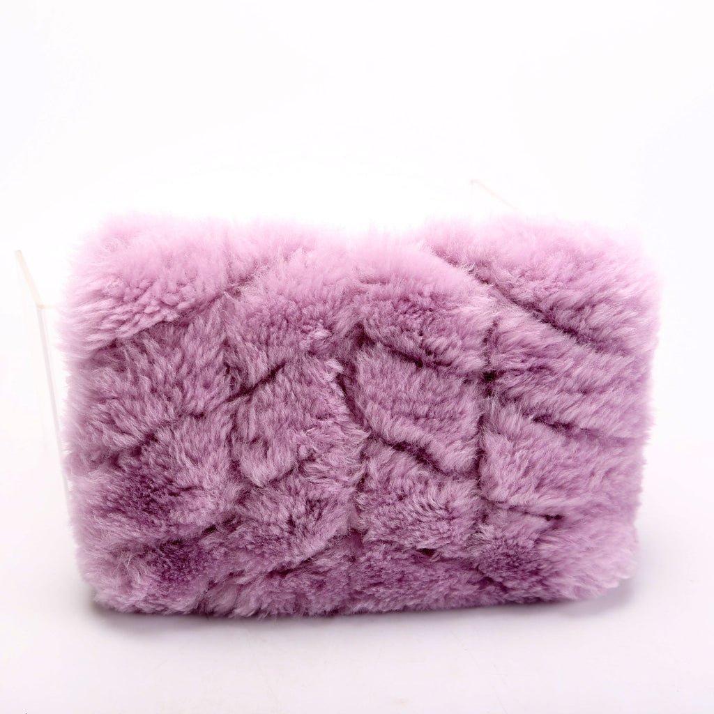 Shearling Puffer Pouch with Card Holder Purple