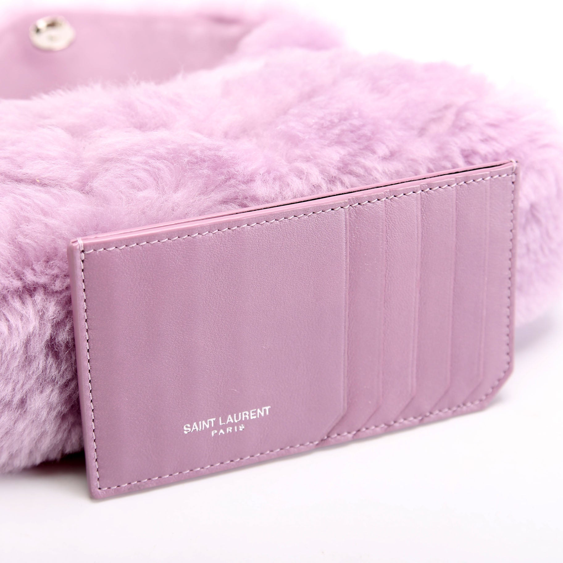 Shearling Puffer Pouch with Card Holder Purple