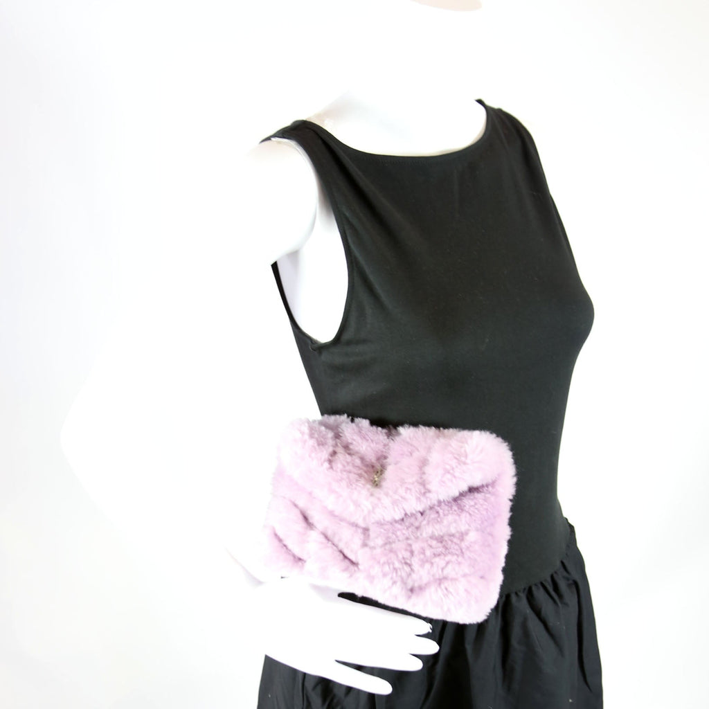 Shearling Puffer Pouch with Card Holder Purple