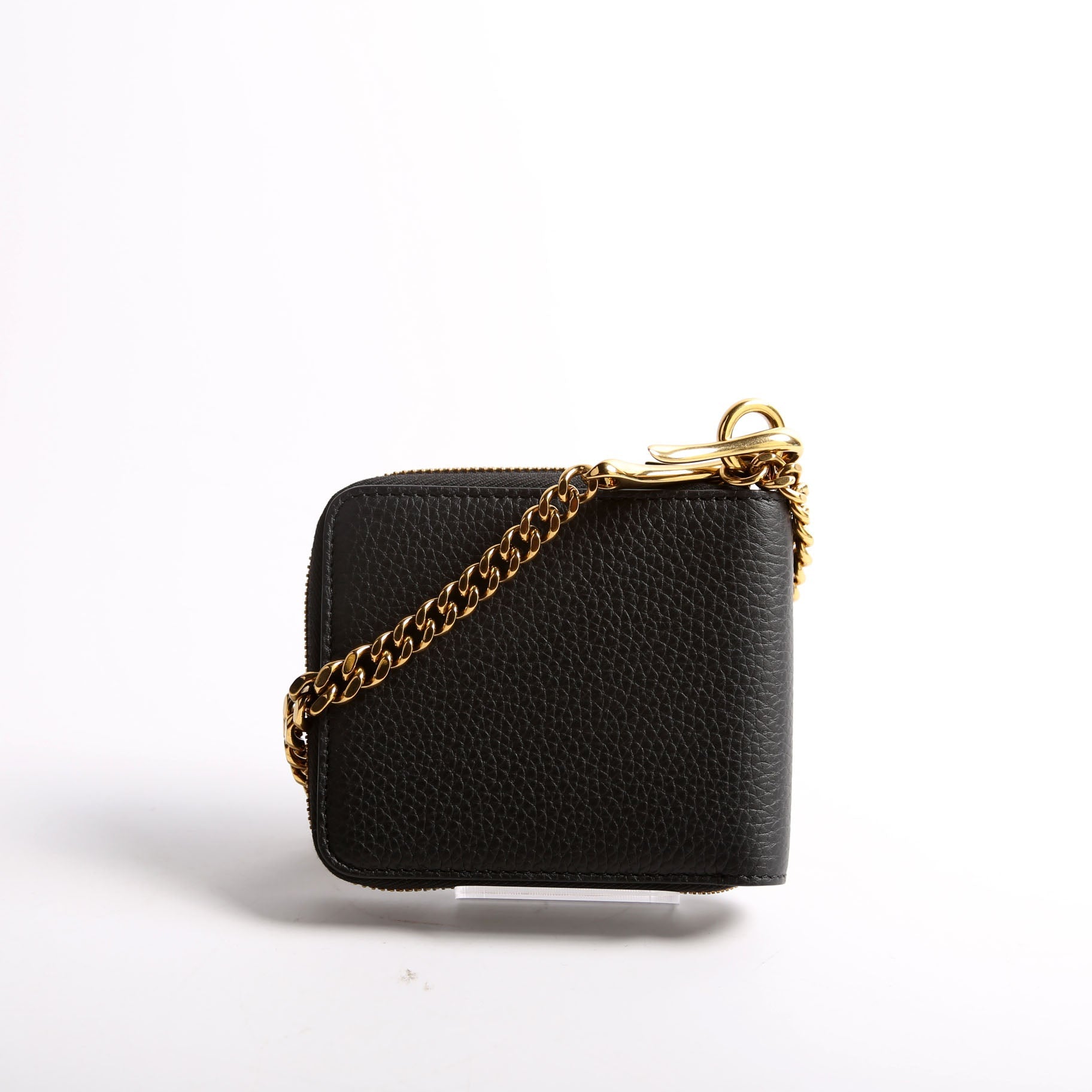 Men's Chain Zip Around Bifold Wallet Grain Leather Black