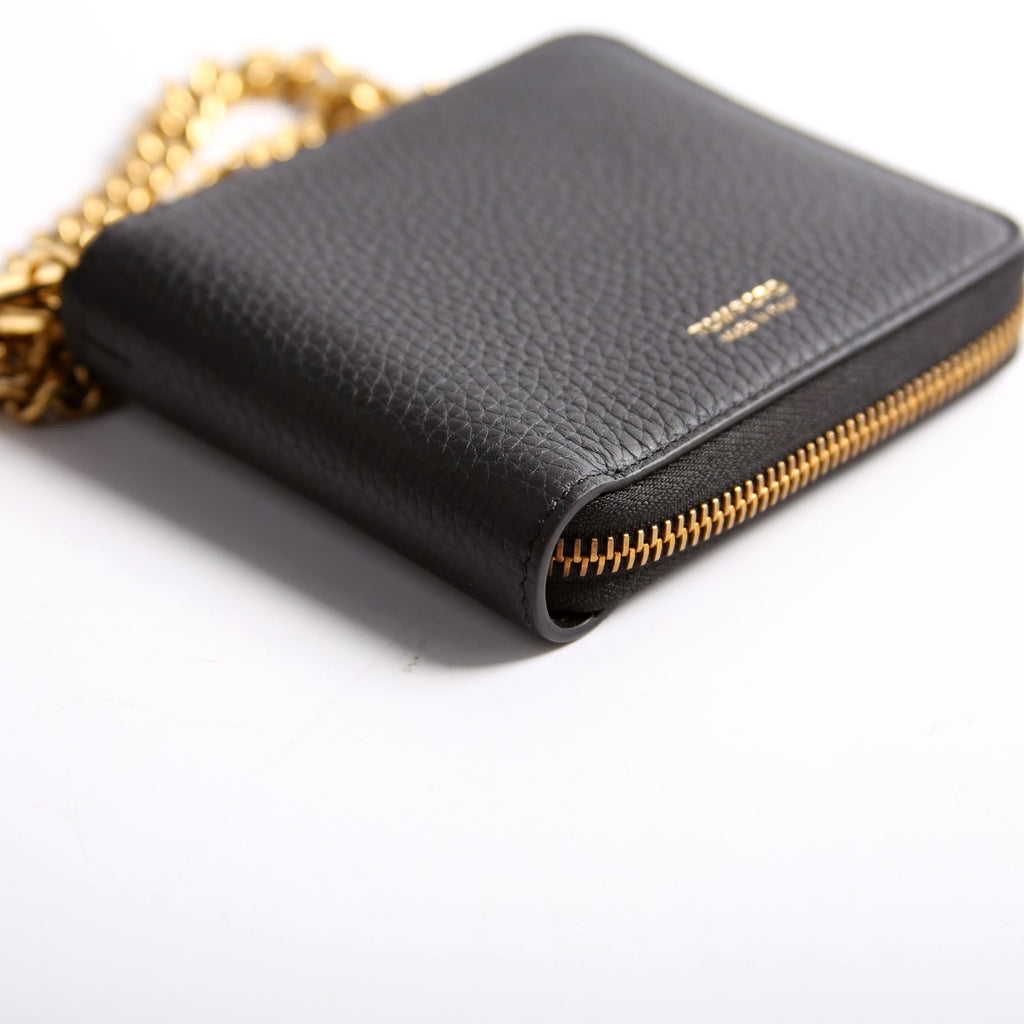 Men's Chain Zip Around Bifold Wallet Grain Leather Black