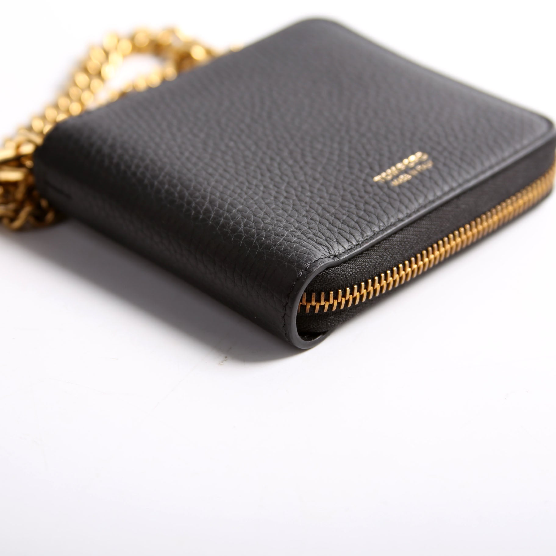 Men's Chain Zip Around Bifold Wallet Grain Leather Black