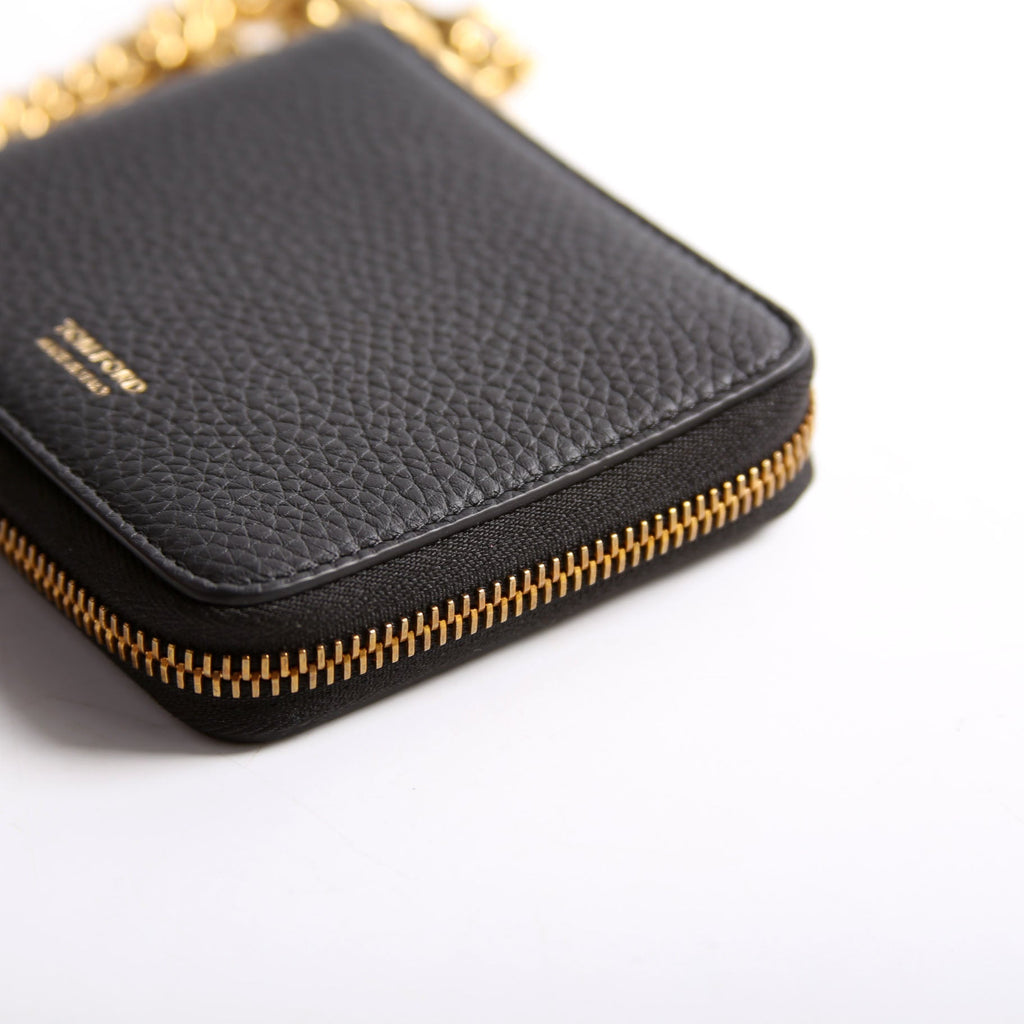 Men's Chain Zip Around Bifold Wallet Grain Leather Black